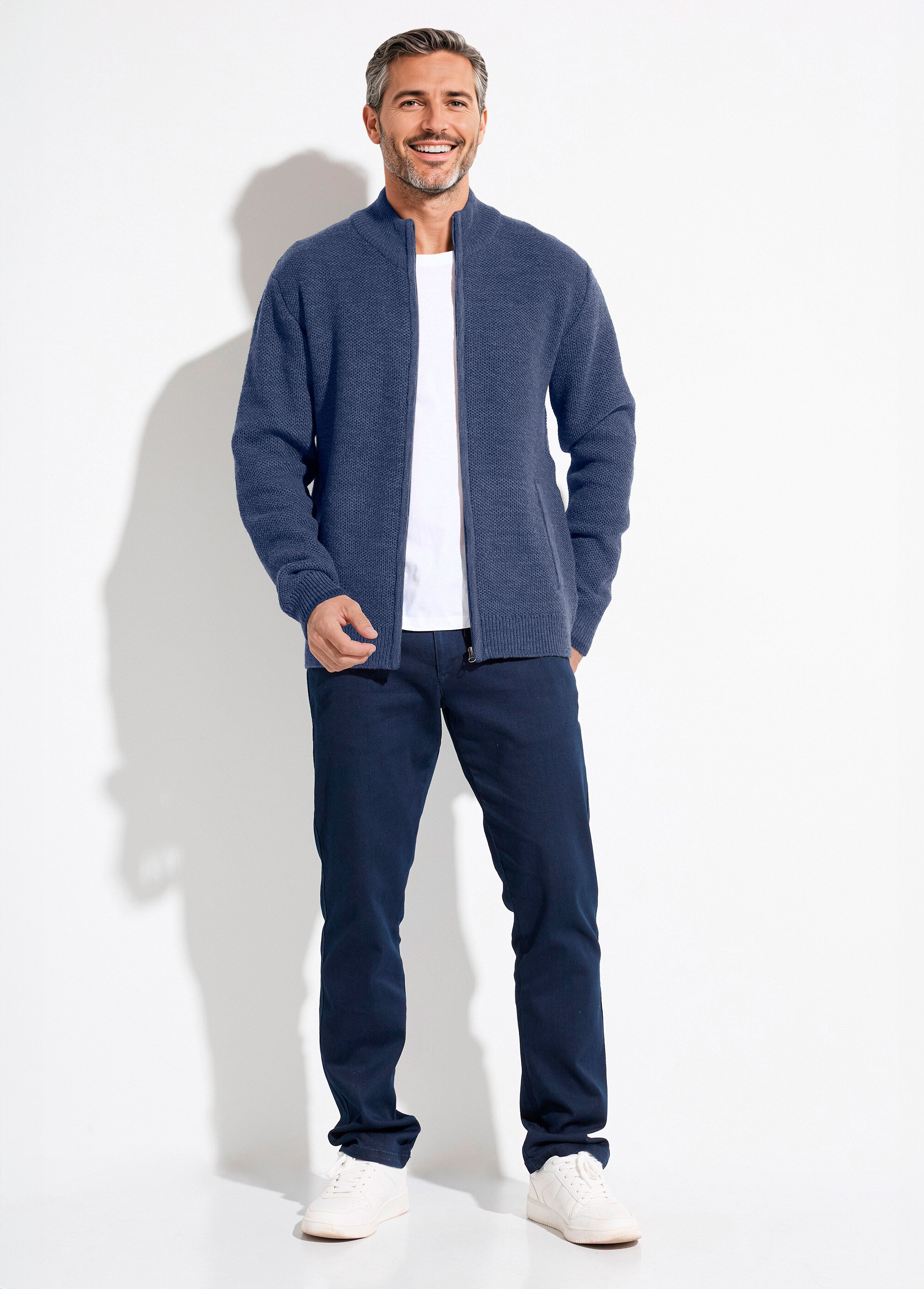 Gilet zippé col montant maille chinée laine Homme Bleu FRELON SF1