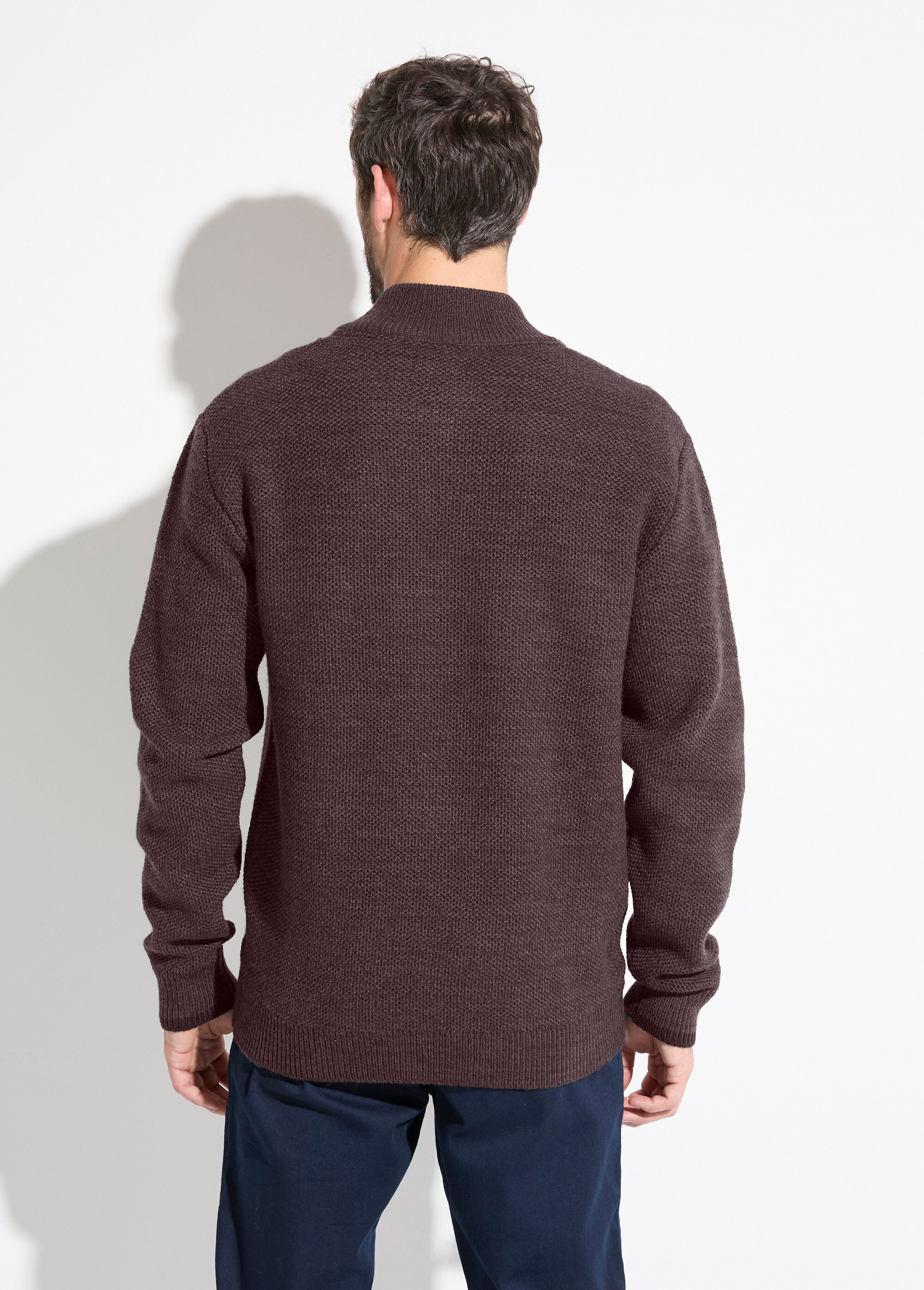 Gilet zippé col montant maille chinée laine Homme Marron FRELON DO1