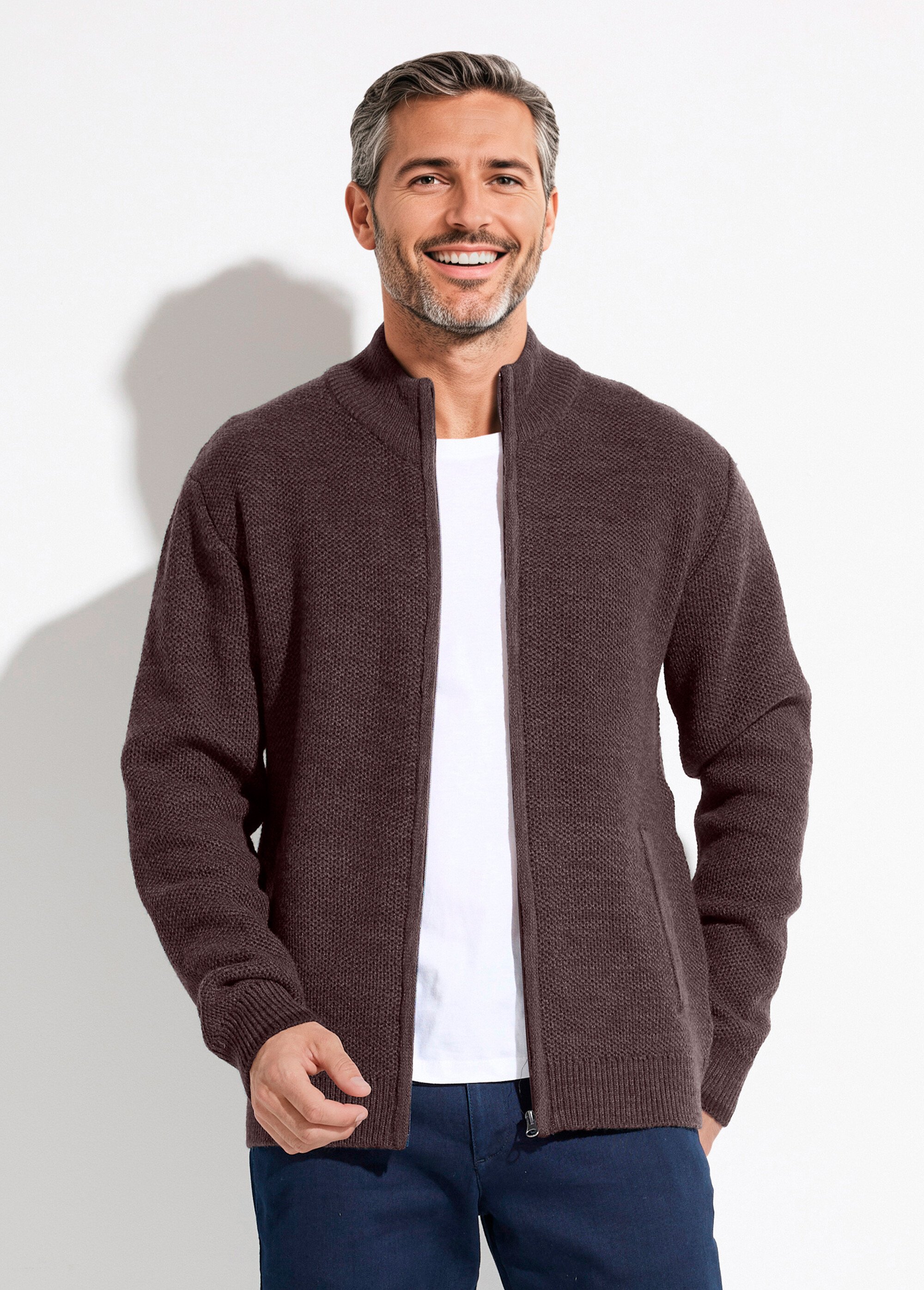 Gilet zippé col montant maille chinée laine Homme Marron FRELON FA1