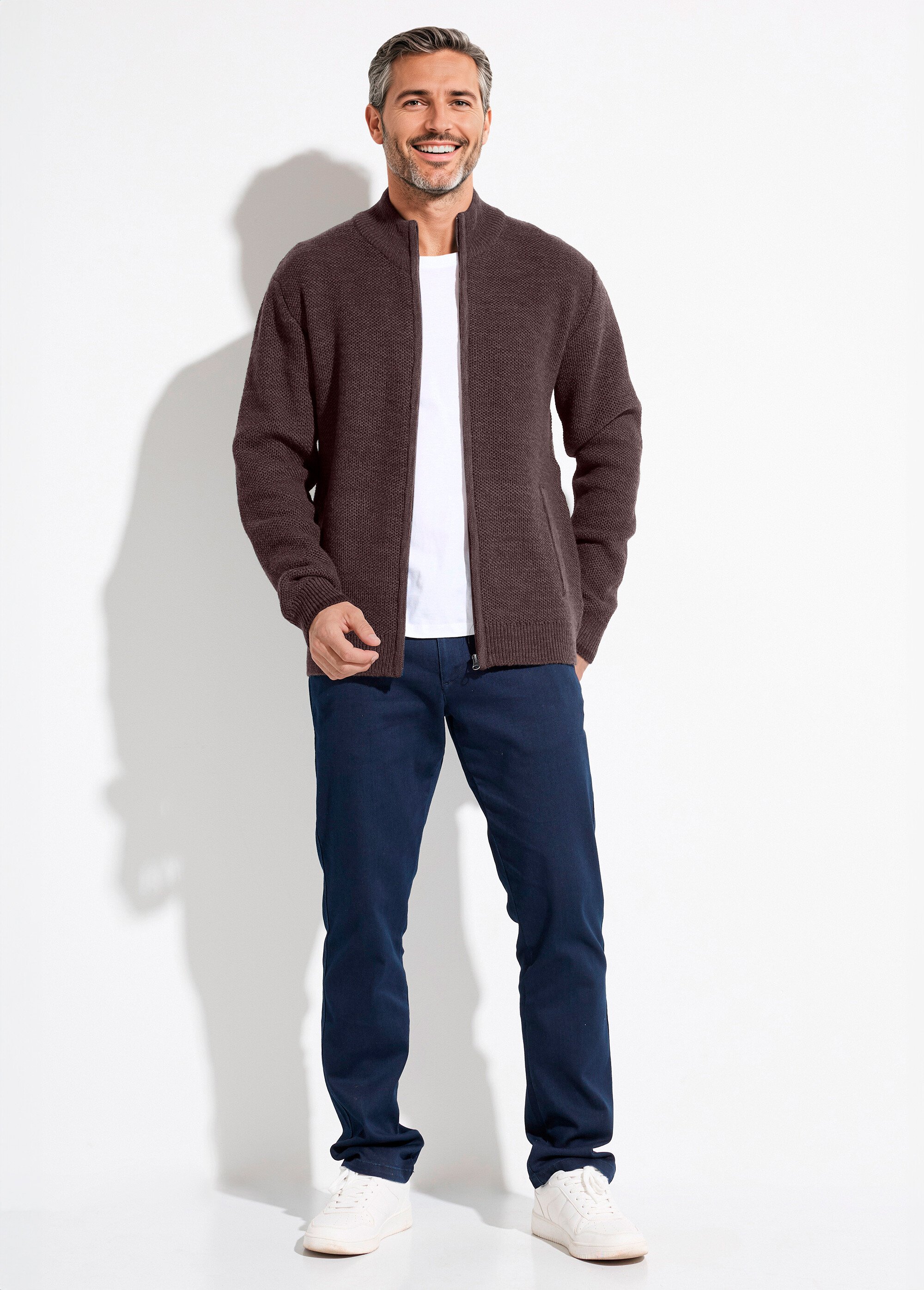 Gilet zippé col montant maille chinée laine Homme Marron FRELON SF1