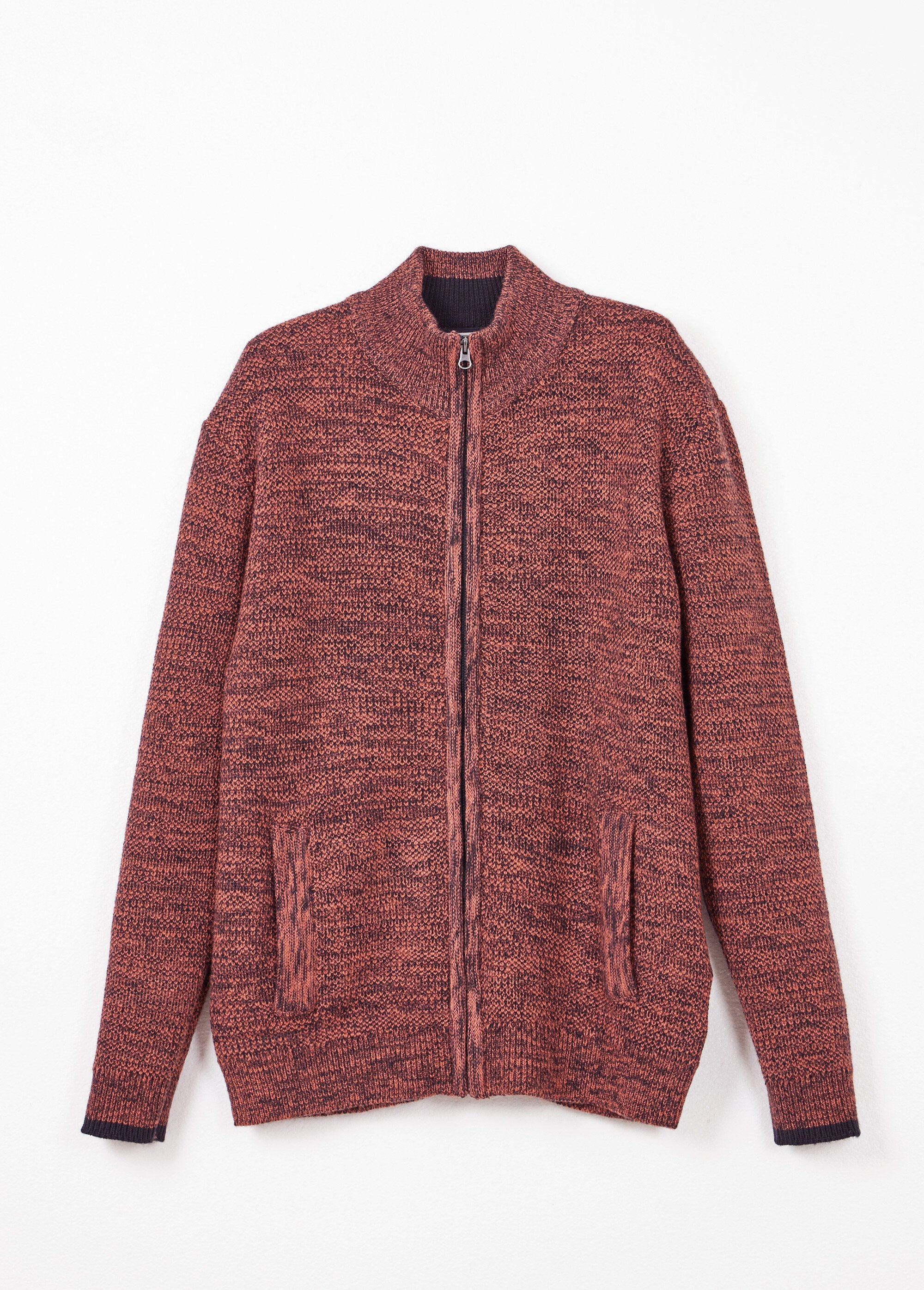 Gilet zippé col montant maille chinée laine Homme Rouge FRELON AP1