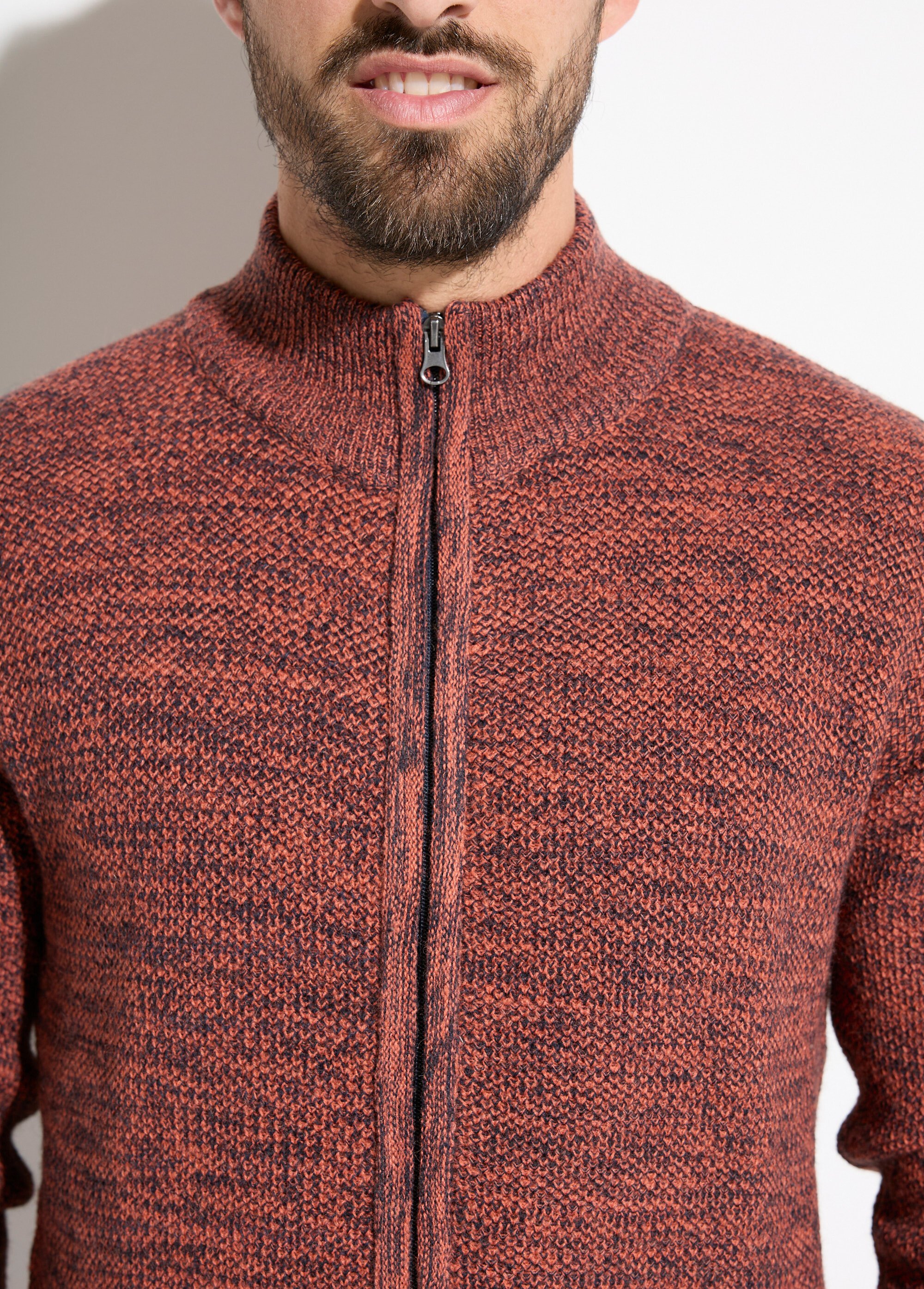 Gilet zippé col montant maille chinée laine Homme Rouge FRELON DE1