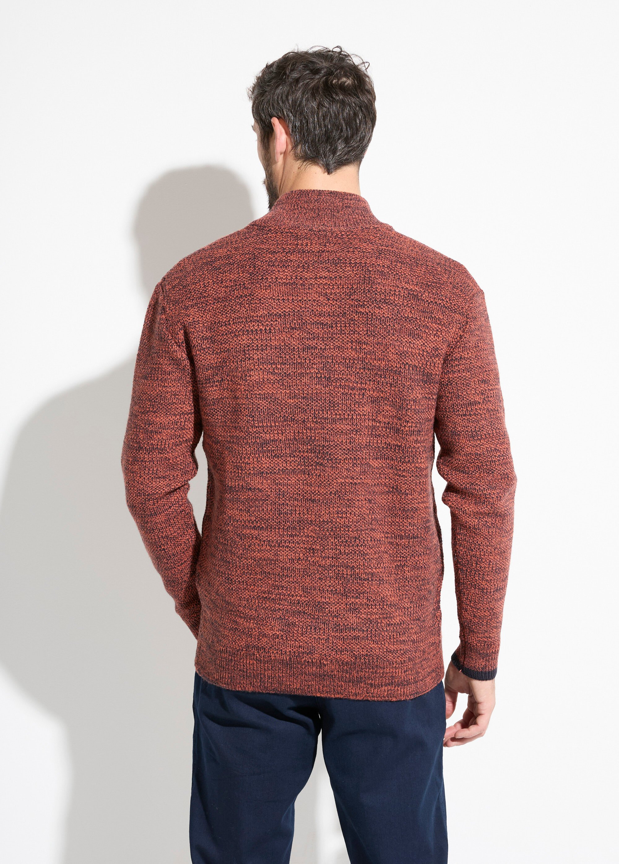 Gilet zippé col montant maille chinée laine Homme Rouge FRELON DO1