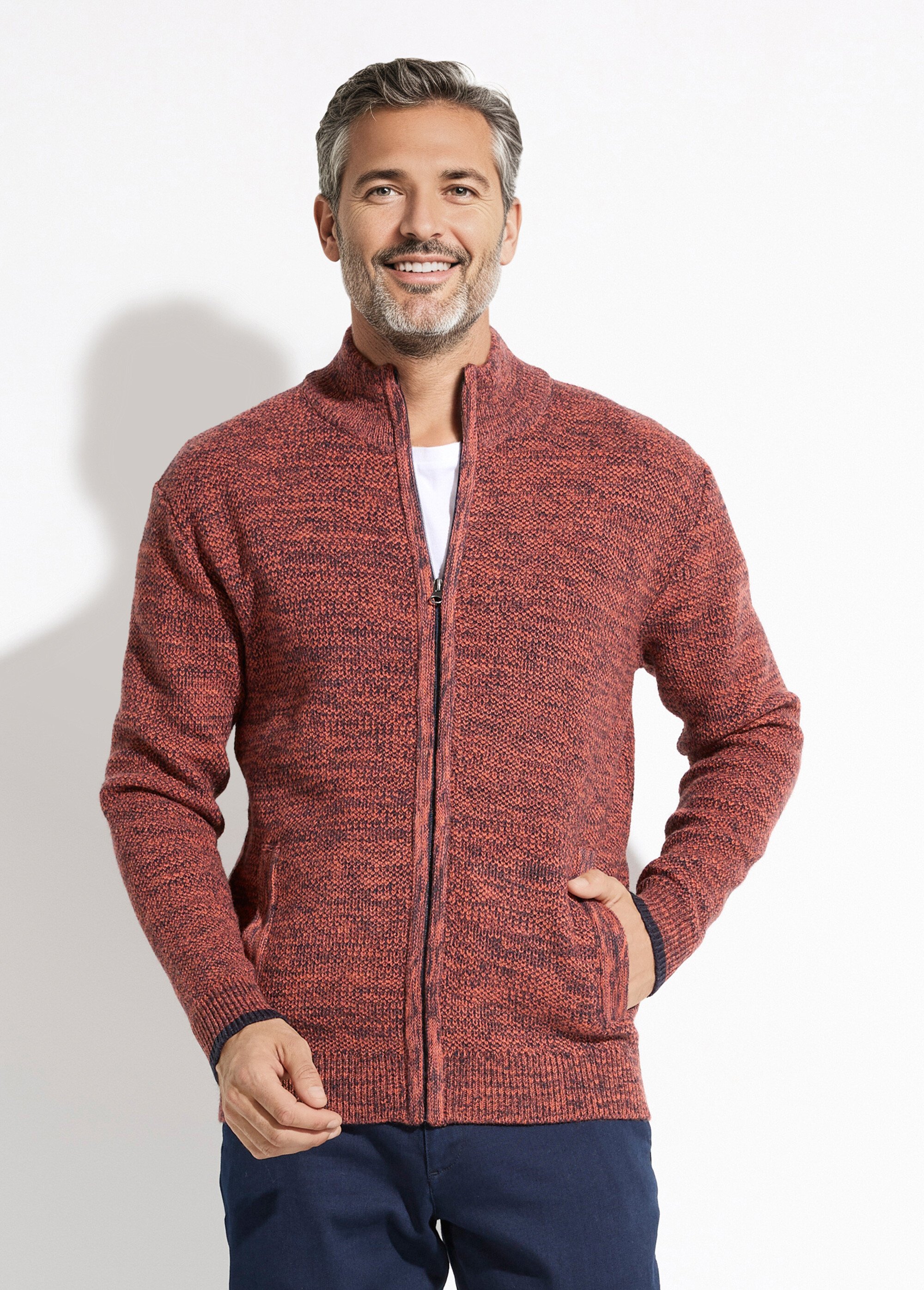 Gilet zippé col montant maille chinée laine Homme Rouge FRELON FA1
