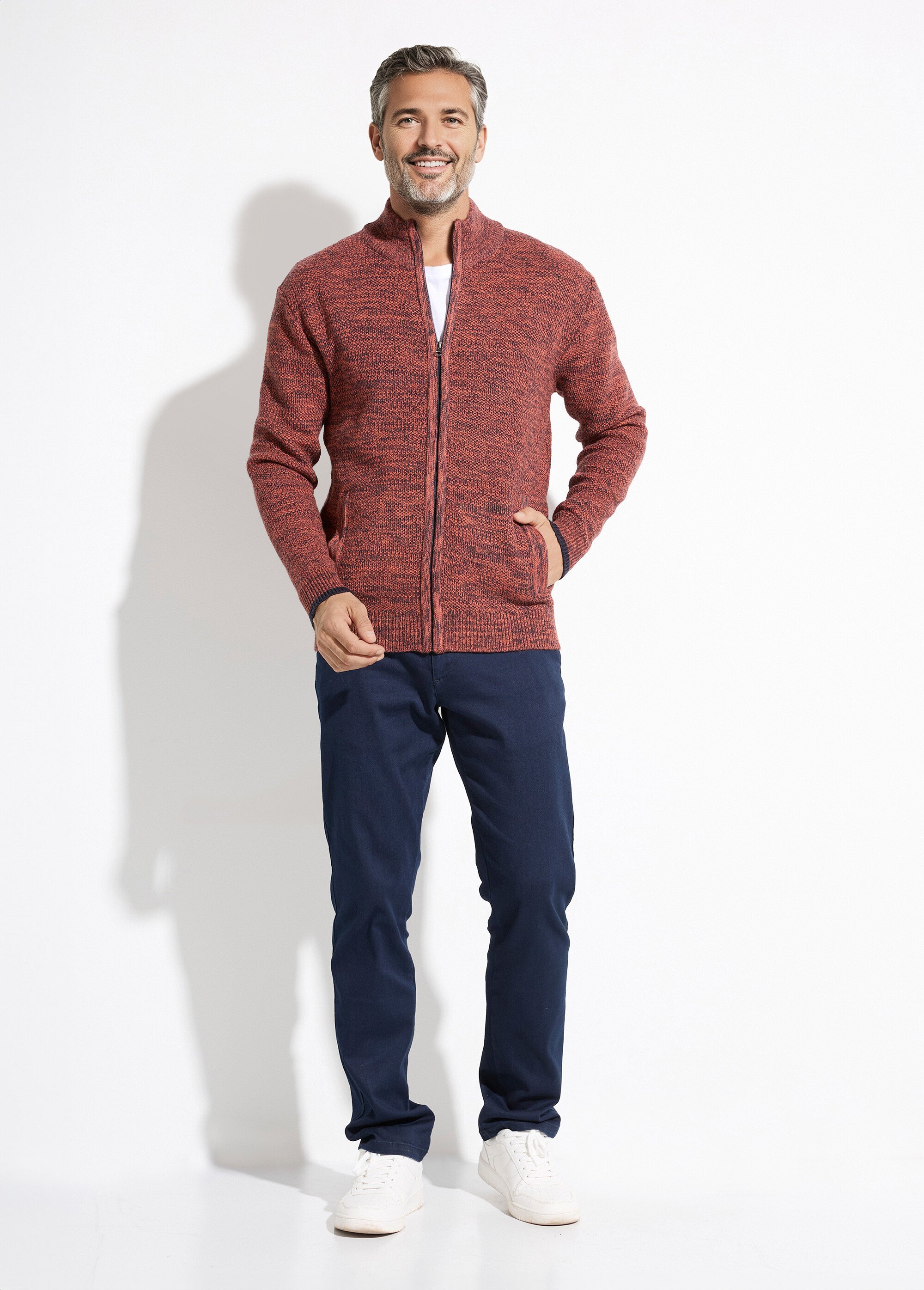 Gilet zippé col montant maille chinée laine Homme Rouge FRELON SF1