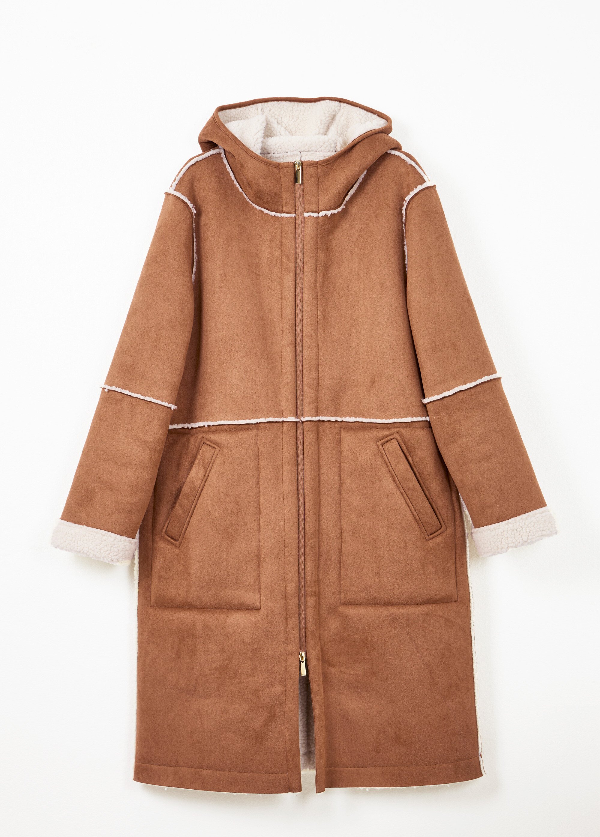 Manteau zippé à capuche effet peau lainée chaud Femme Beige TIMOTHEE AP1