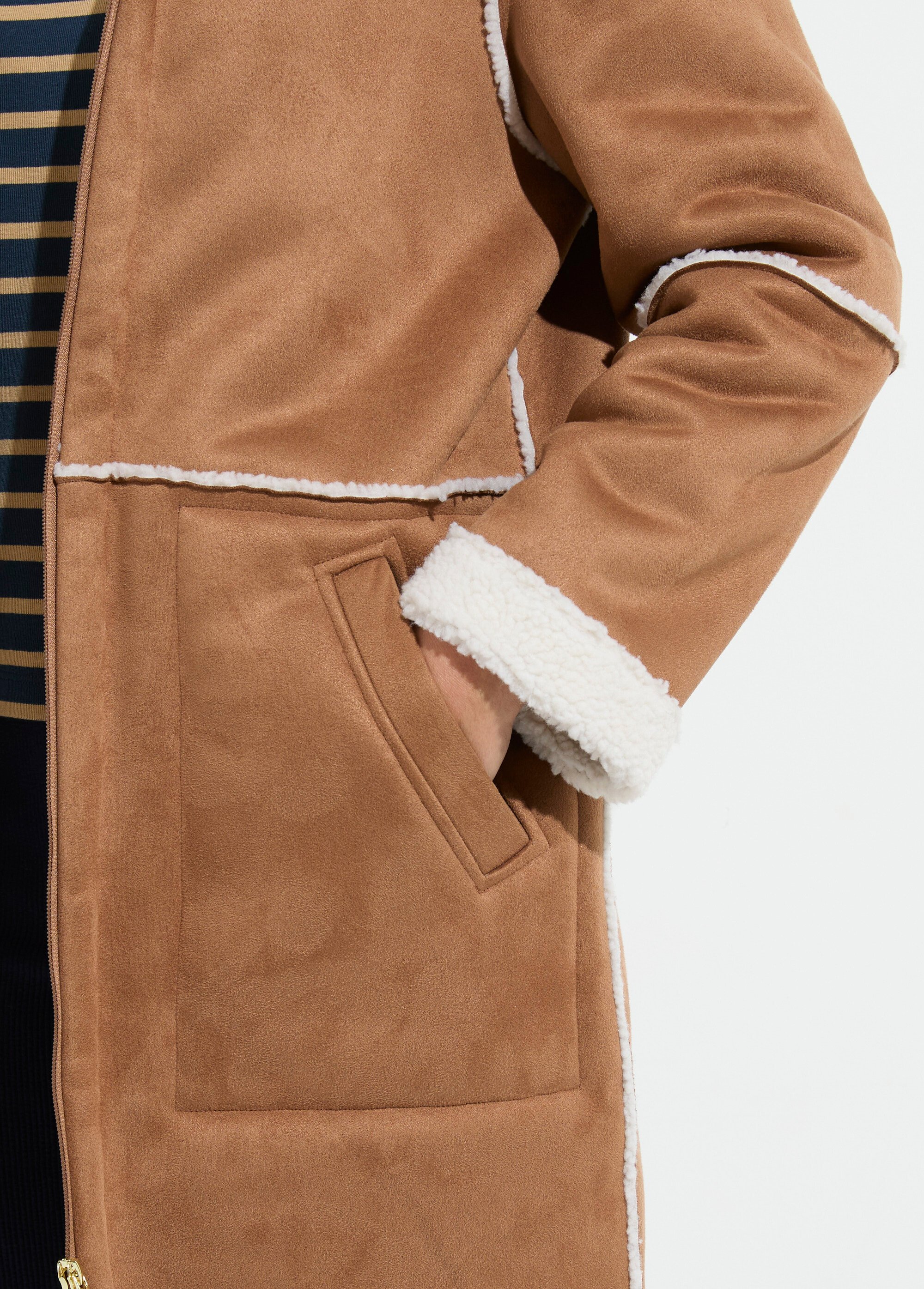 Manteau zippé à capuche effet peau lainée chaud Femme Beige TIMOTHEE DE2