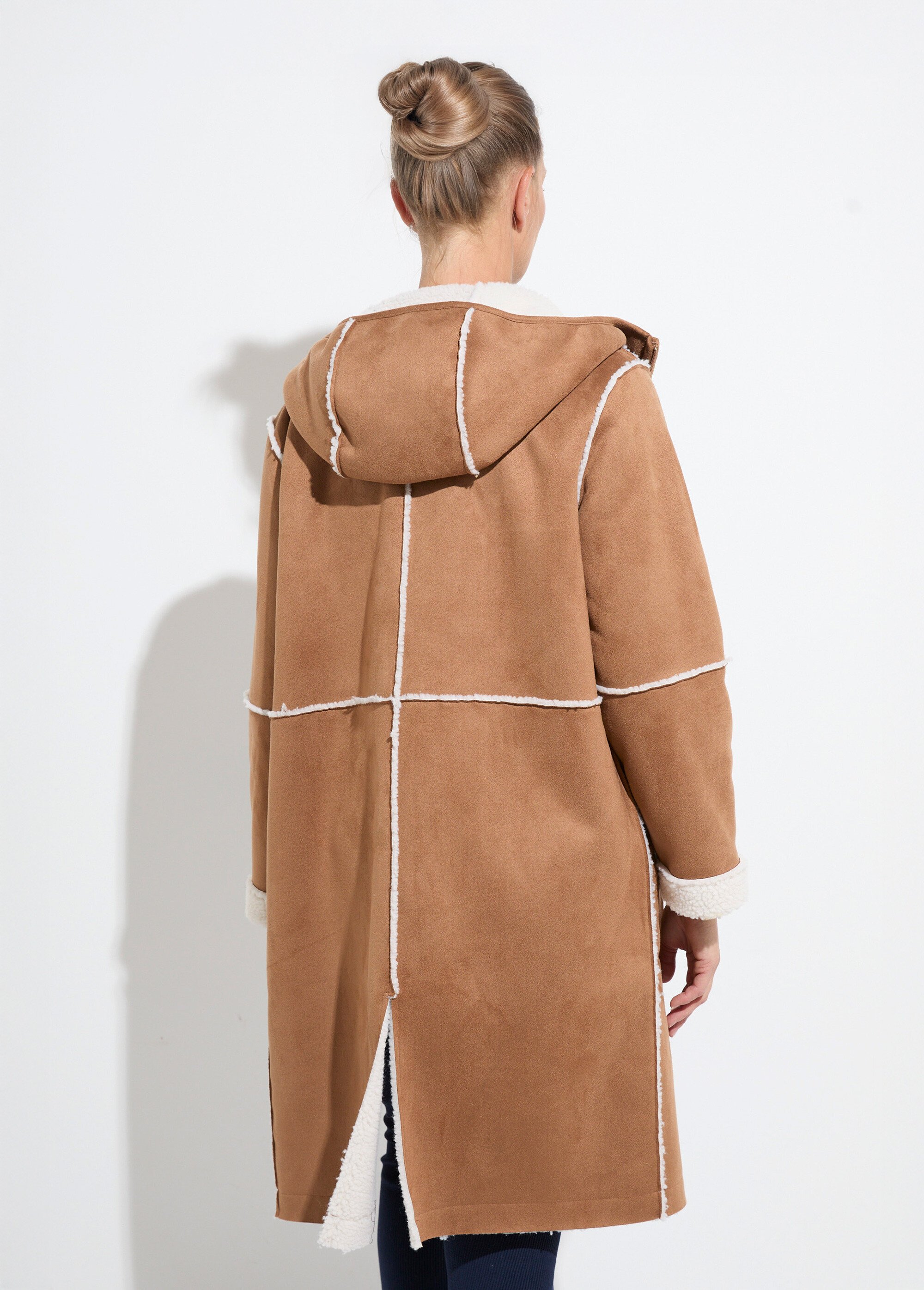 Manteau zippé à capuche effet peau lainée chaud Femme Beige TIMOTHEE DO1
