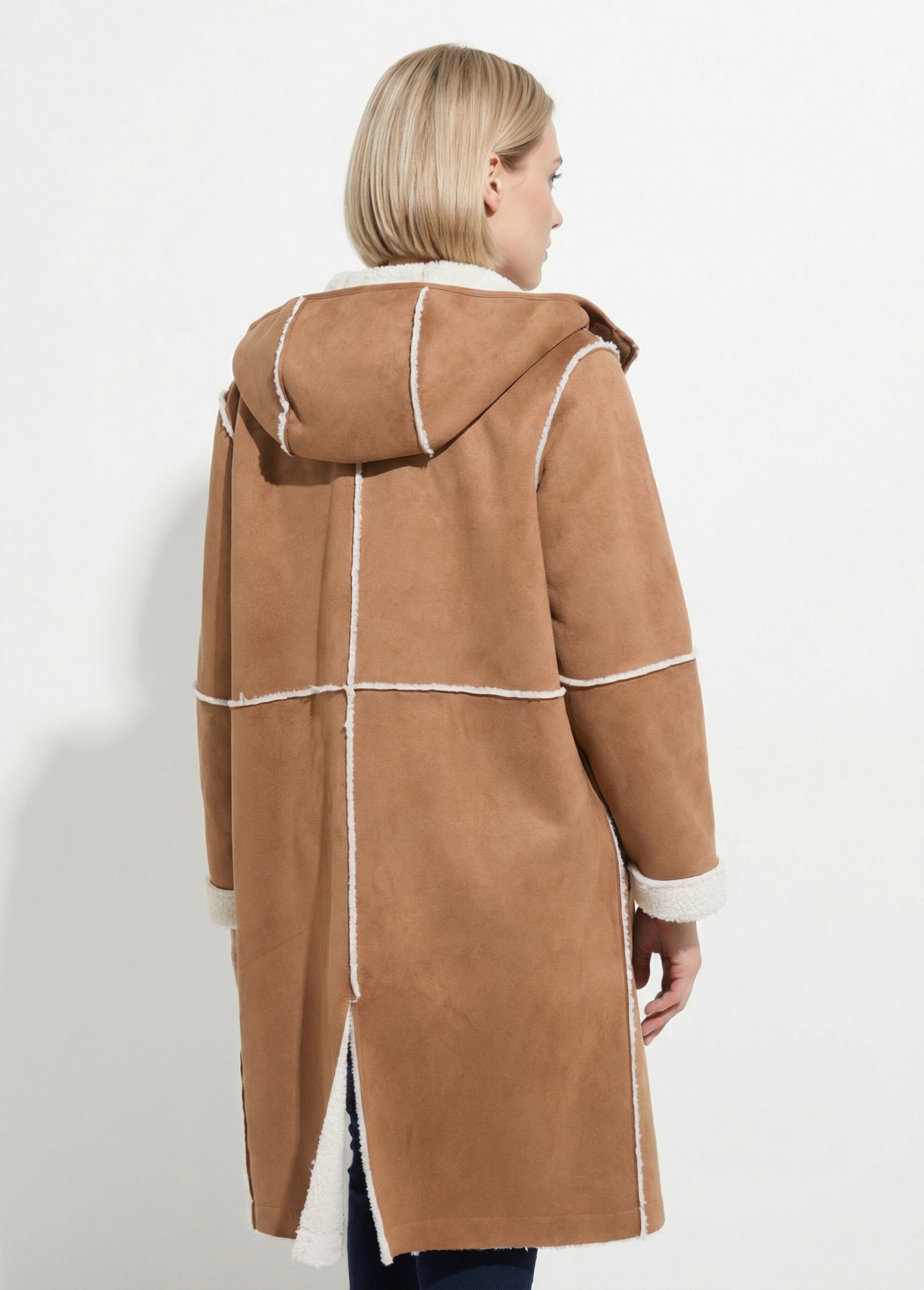 Manteau zippé à capuche effet peau lainée chaud Femme Marron TIMOTHEE DO1