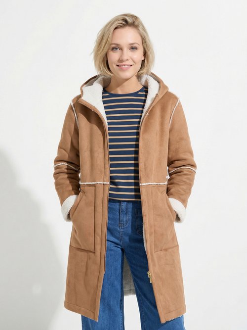 Manteau zippé à capuche effet peau lainée chaud Femme Marron TIMOTHEE FA1
