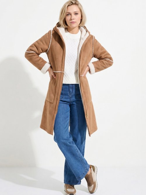 Manteau zippé à capuche effet peau lainée chaud Femme Marron TIMOTHEE MV1