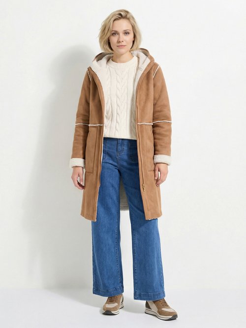 Manteau zippé à capuche effet peau lainée chaud Femme Marron TIMOTHEE SI1