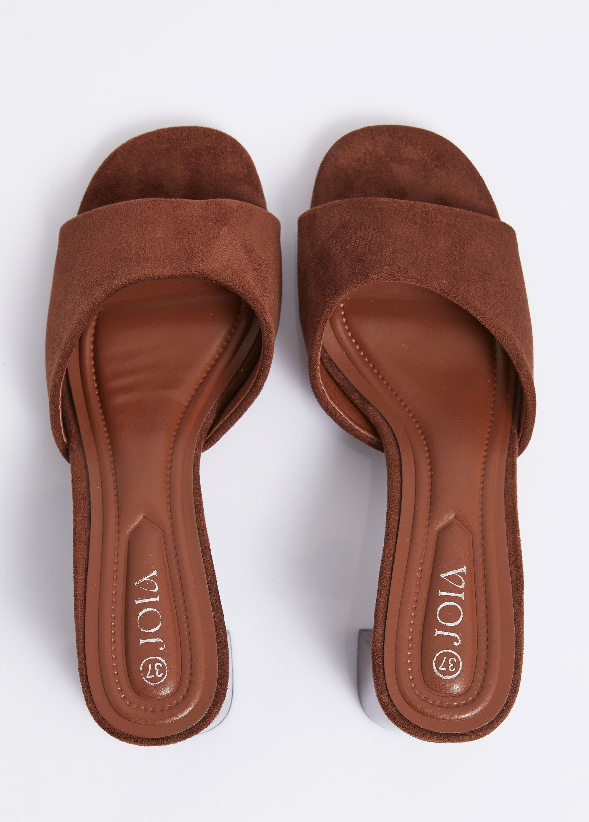 Mules suédine à talon façon lamellé Femme Marron JOIH8-1189A OV1