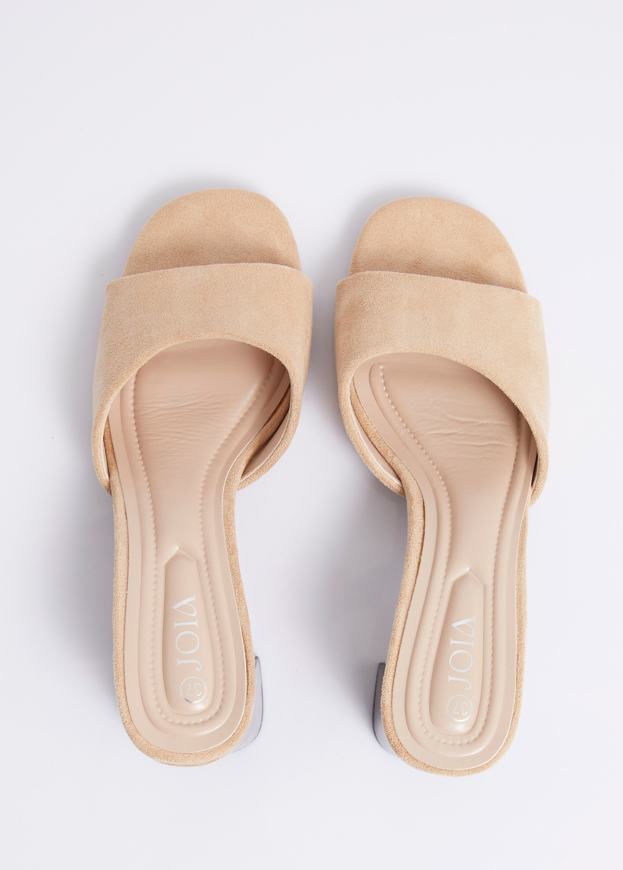 Mules suédine à talon façon lamellé Femme Beige JOIH8-1189A OV1