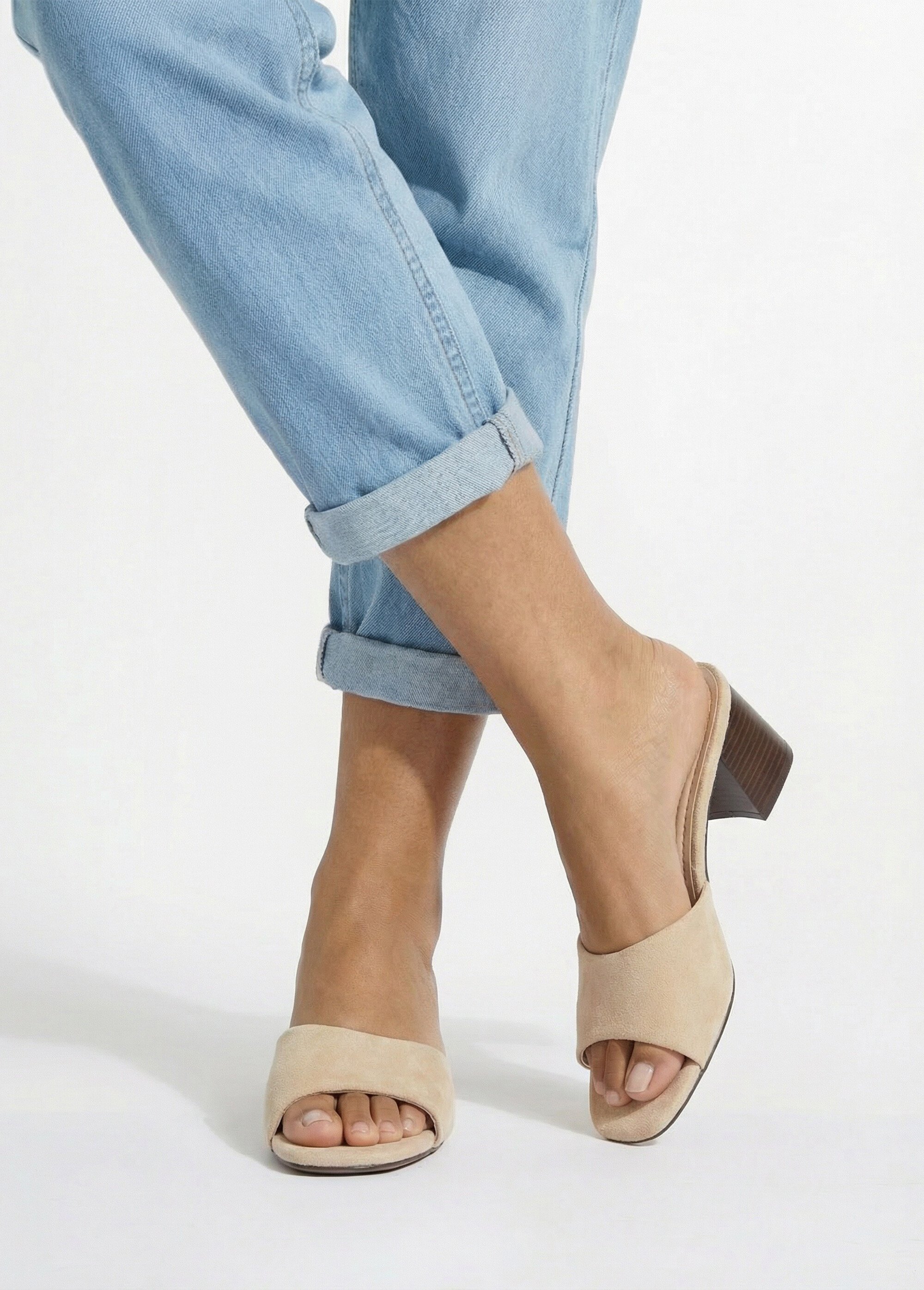Mules suédine à talon façon lamellé Femme Beige JOIH8-1189A SI1