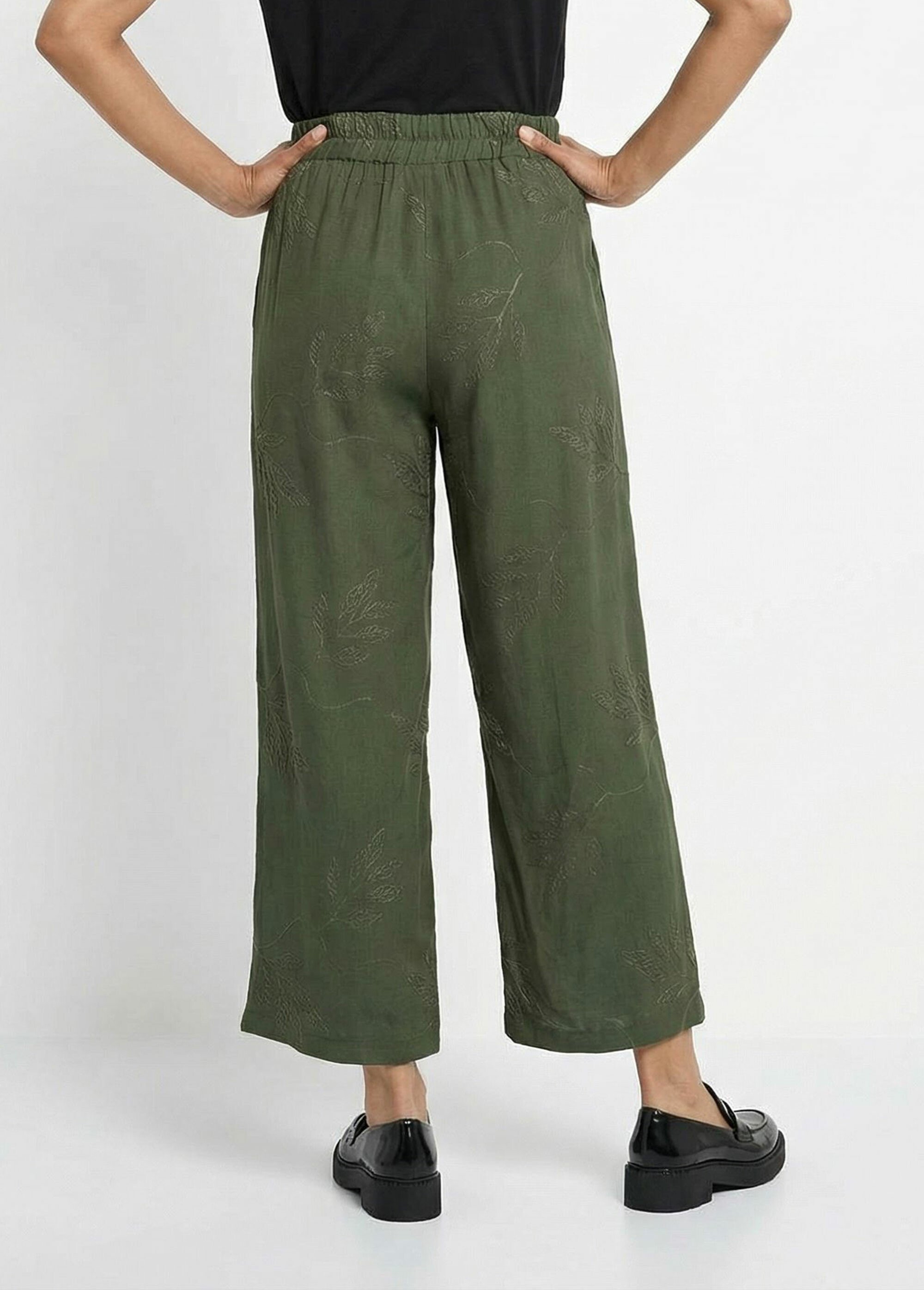 Pantalon large élastiqué brodé feuillage Femme Vert TM-MENTHOU DO1