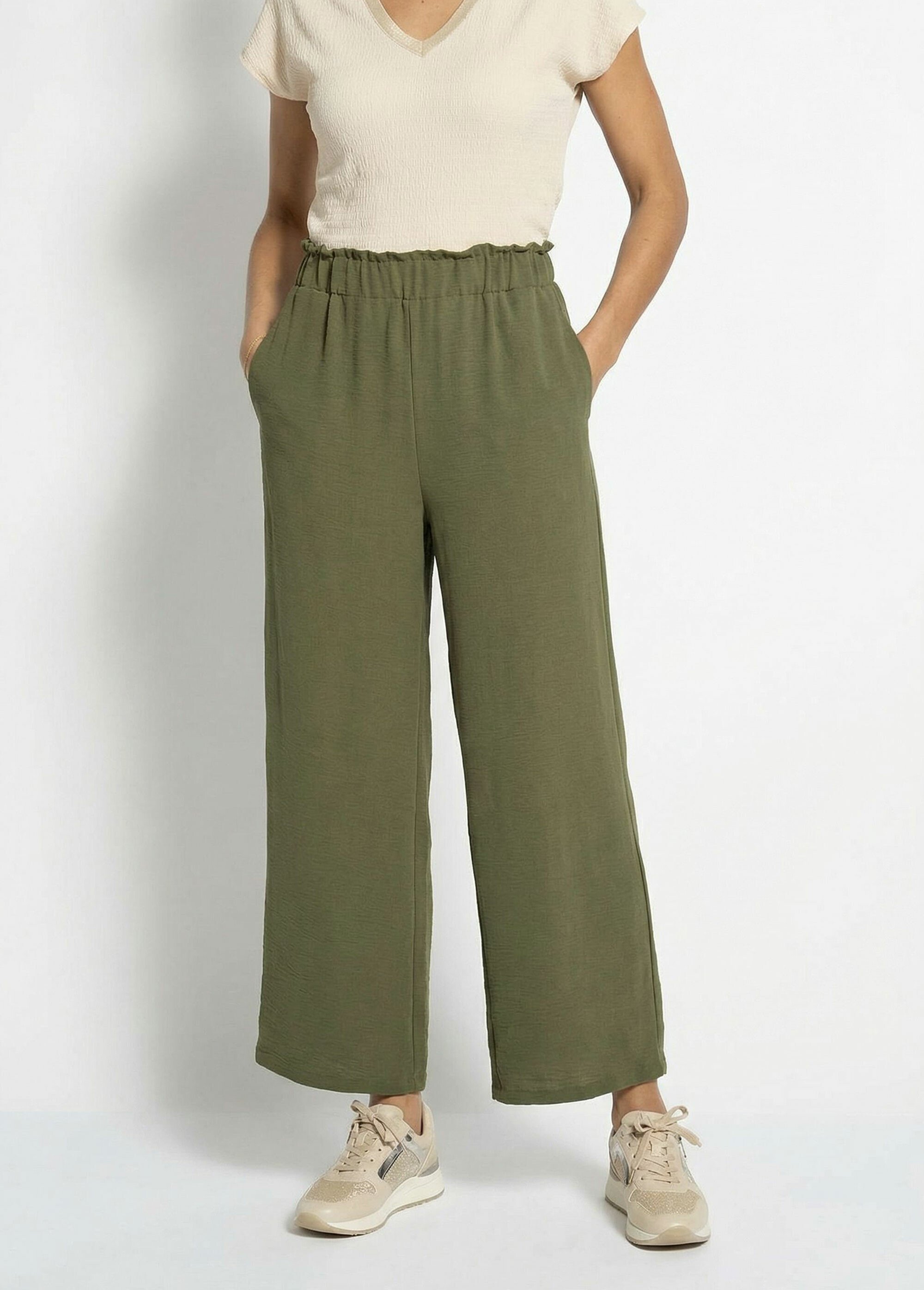 Pantalon large fluide en crêpe Femme Vert TM-ADAROU FA1