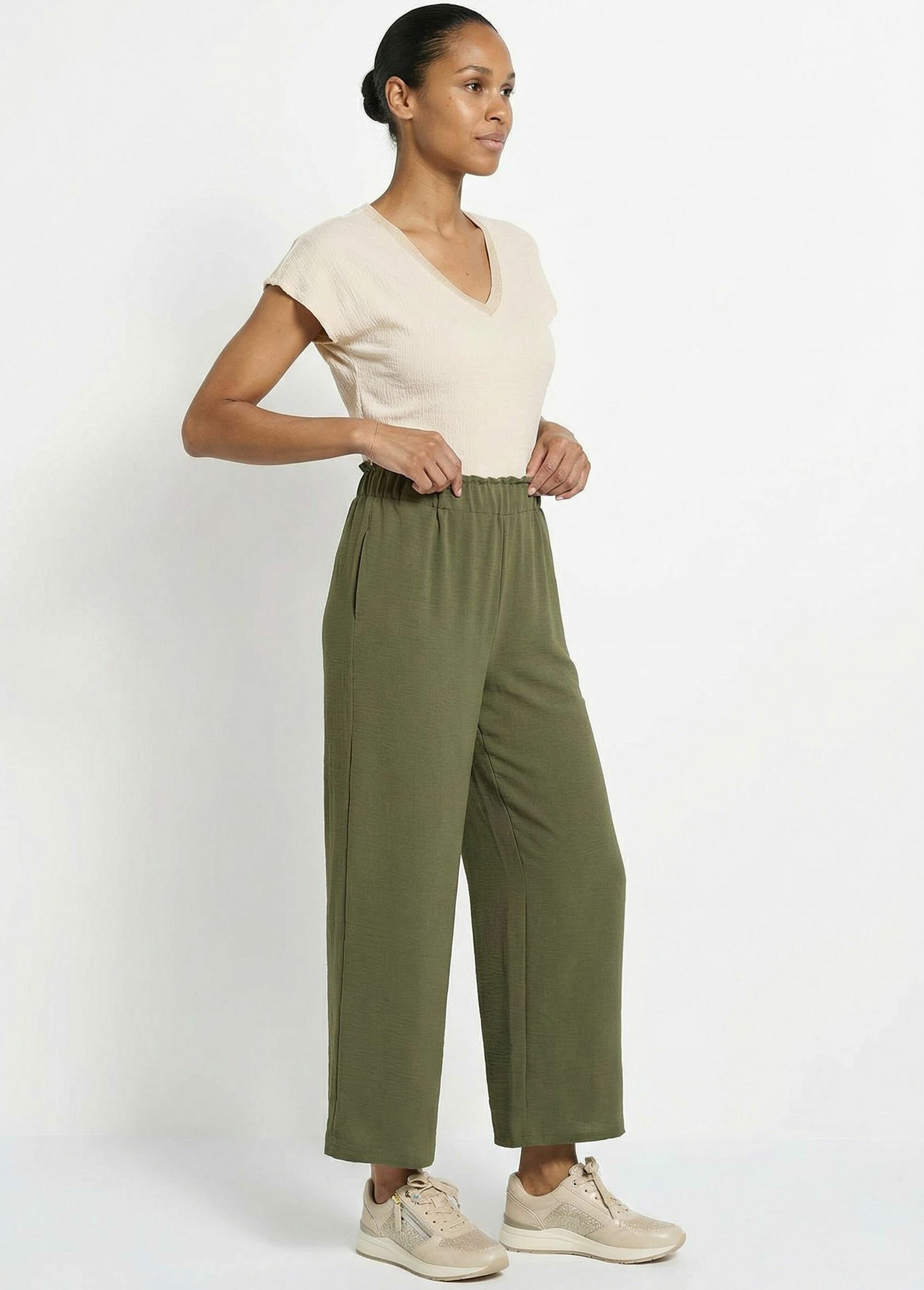 Pantalon large fluide en crêpe Femme Vert TM-ADAROU MV1