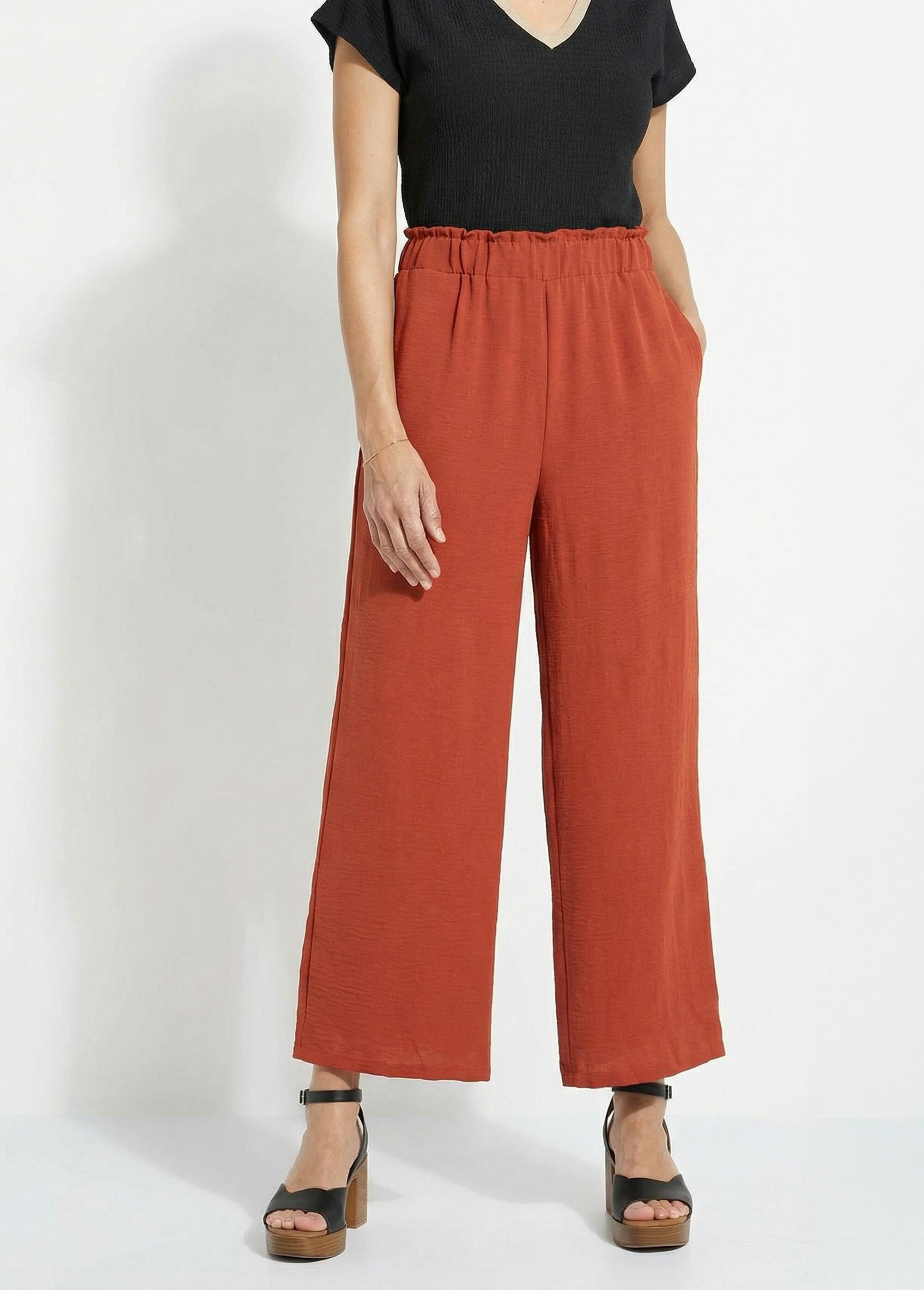 Pantalon large fluide en crêpe Femme Rouge TM-ADAROU FA1