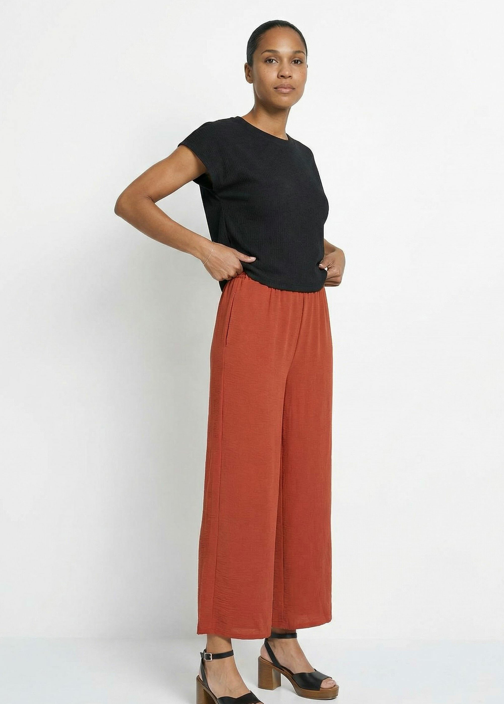 Pantalon large fluide en crêpe Femme Rouge TM-ADAROU MV1