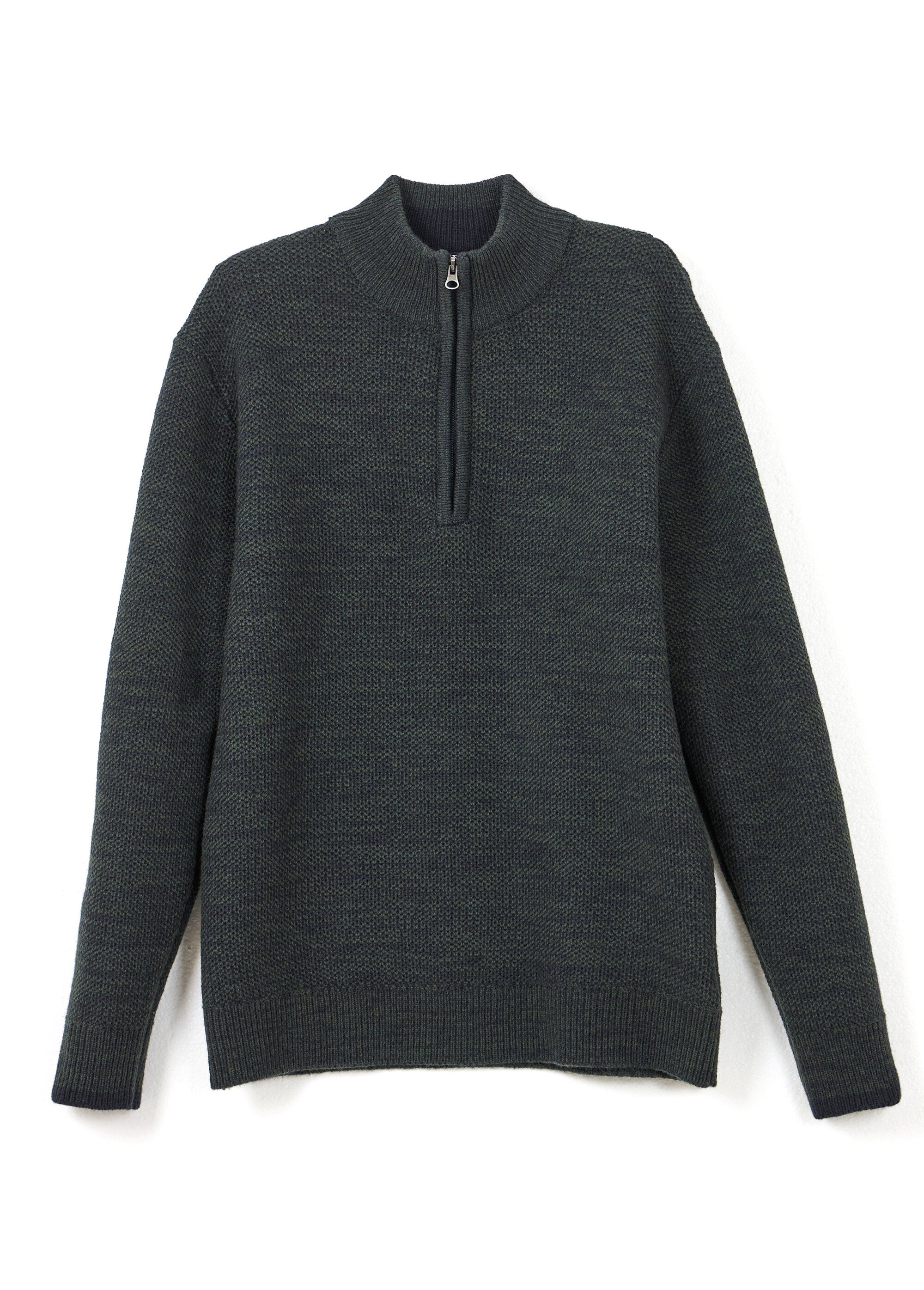 Pull col montant zippé maille chinée laine Homme Vert FAUVE AP1