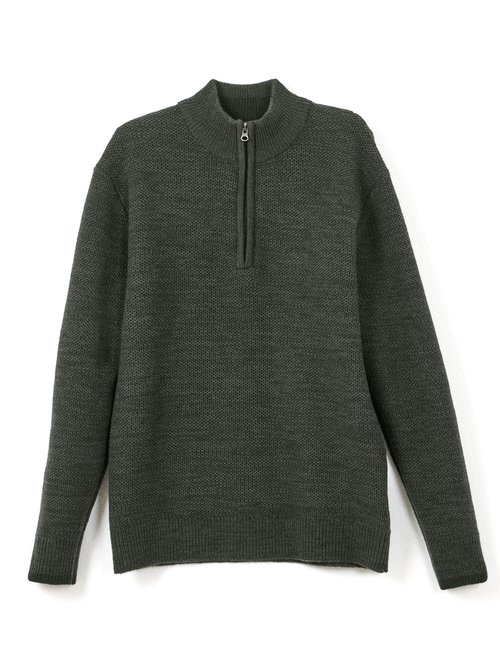 Pull col montant zippé maille avec laine Homme Vert FAUVE AP1