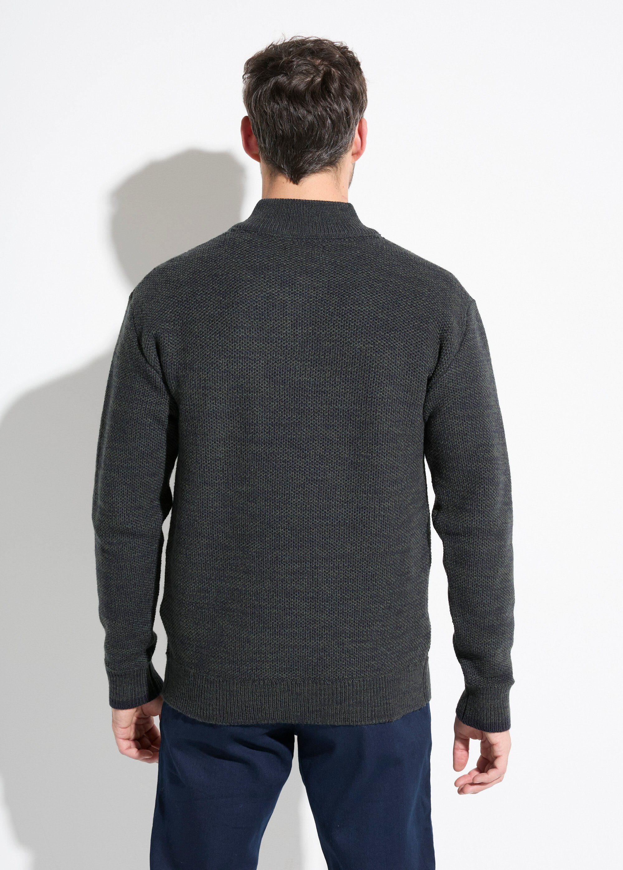 Pull col montant zippé maille chinée laine Homme Vert FAUVE DO1