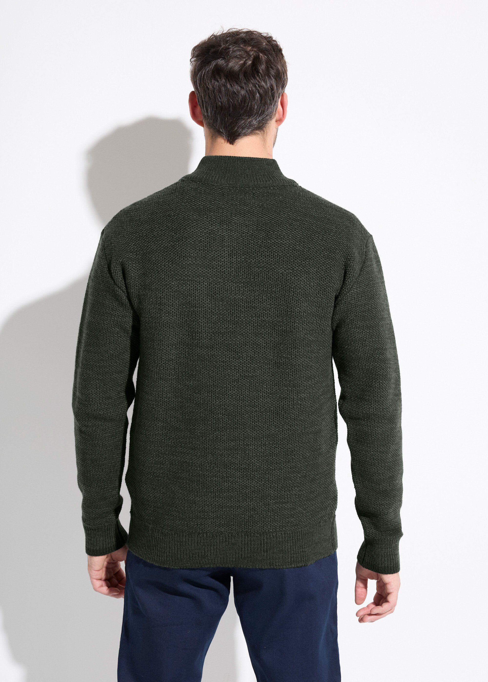 Pull col montant zippé maille avec laine Homme Vert FAUVE DO1