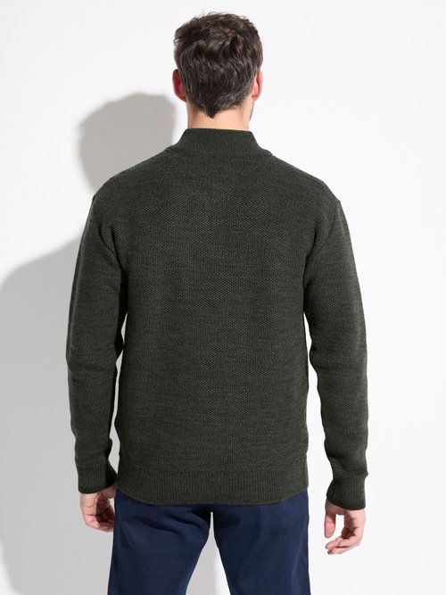 Pull col montant zippé maille avec laine Homme Vert FAUVE DO1