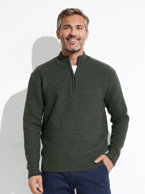 Pull col montant zippé maille avec laine Homme Vert FAUVE FA1