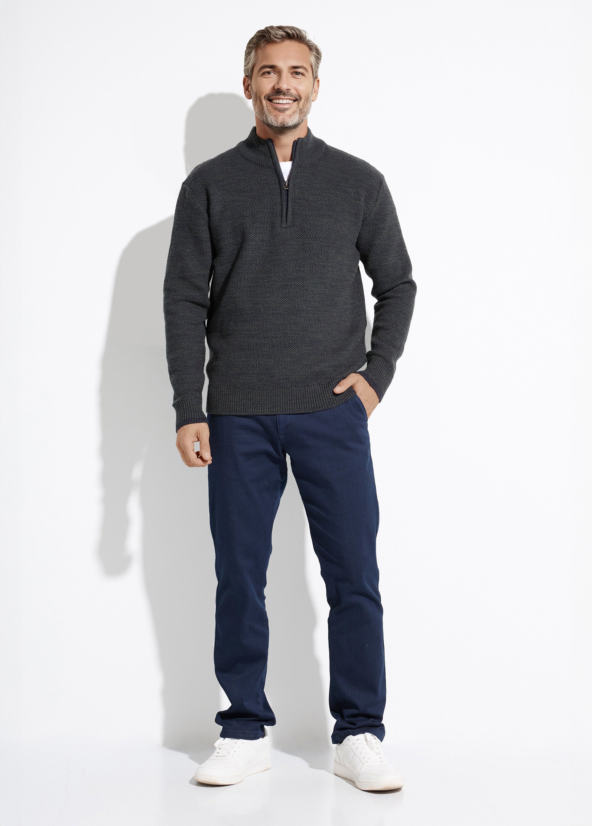 Pull col montant zippé maille chinée laine Homme Vert FAUVE SF1