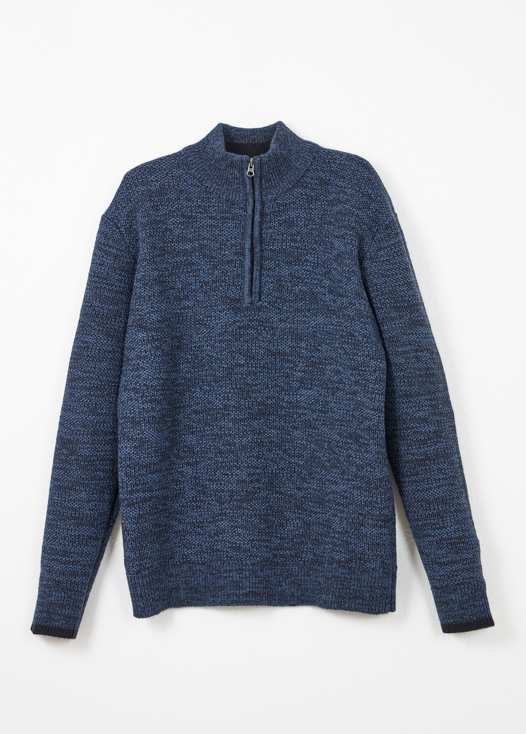 Pull col montant zippé maille chinée laine Homme Bleu FAUVE AP1
