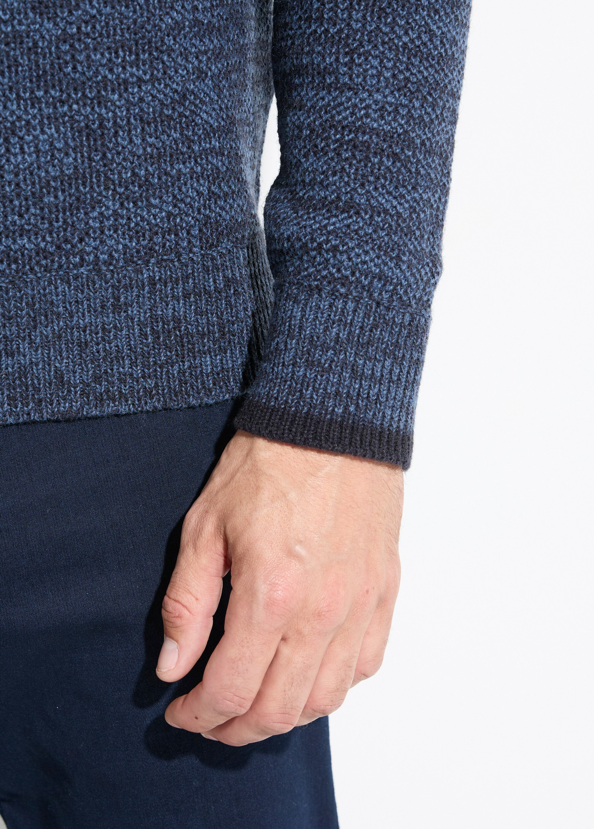Pull col montant zippé maille chinée laine Homme Bleu FAUVE DE2