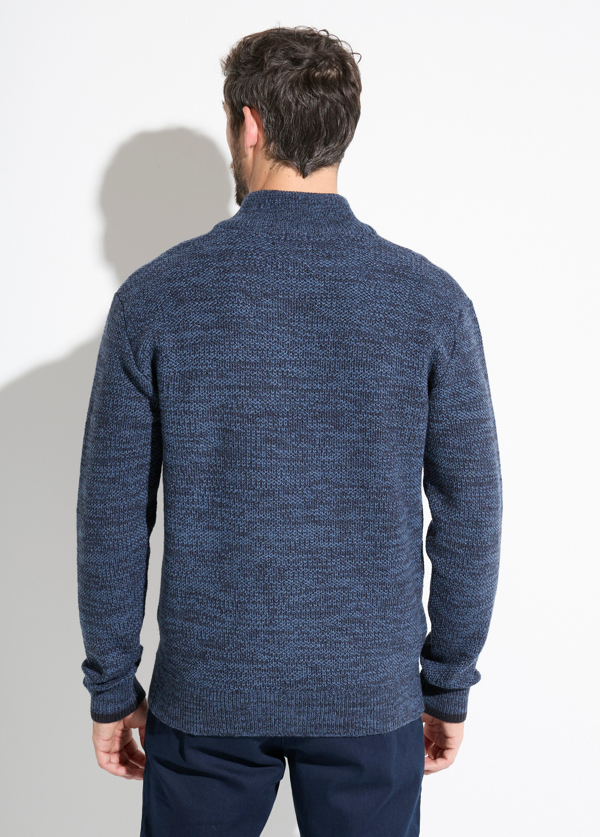 Pull col montant zippé maille chinée laine Homme Bleu FAUVE DO1