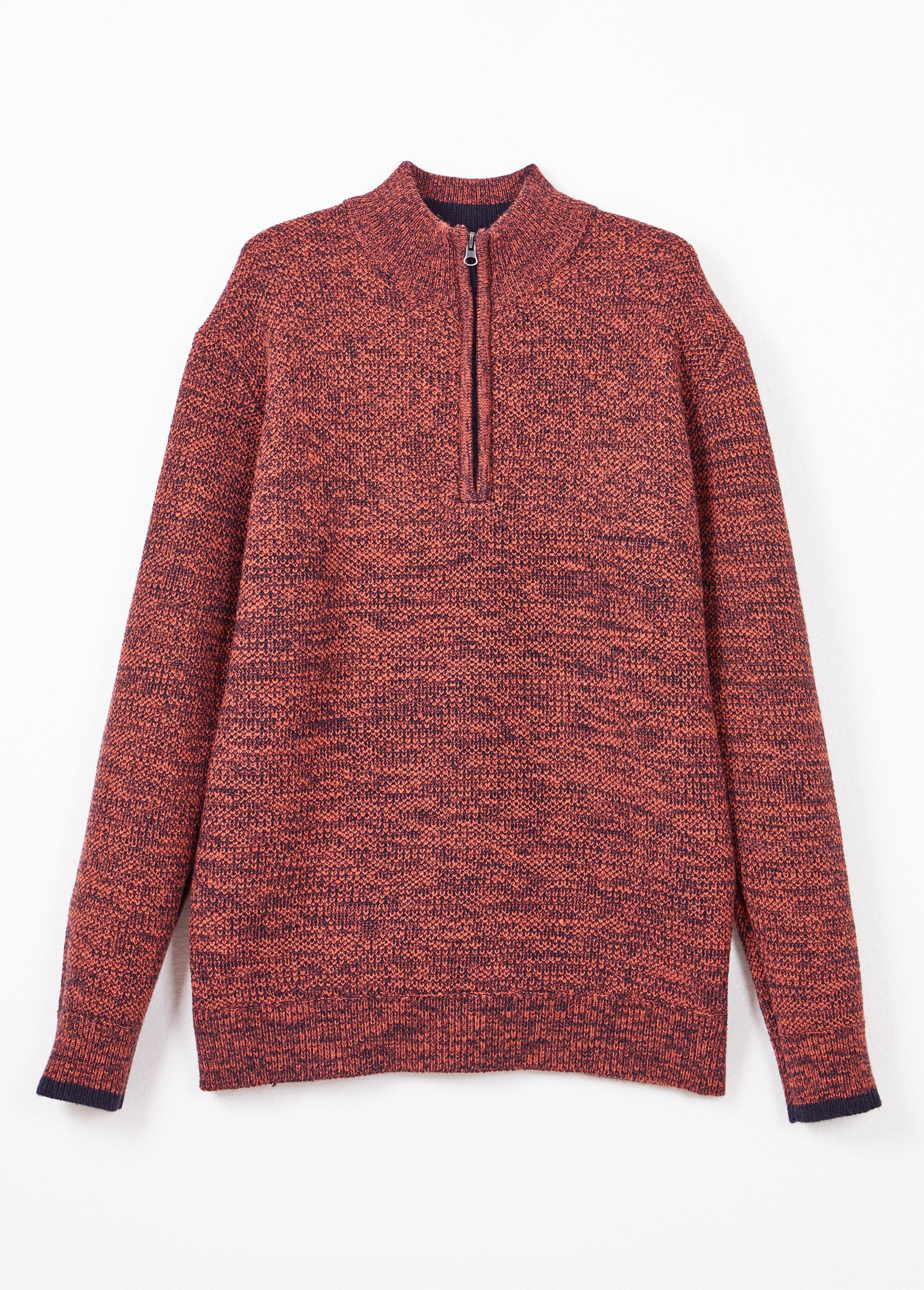 Pull col montant zippé maille chinée laine Homme Rouge FAUVE AP1
