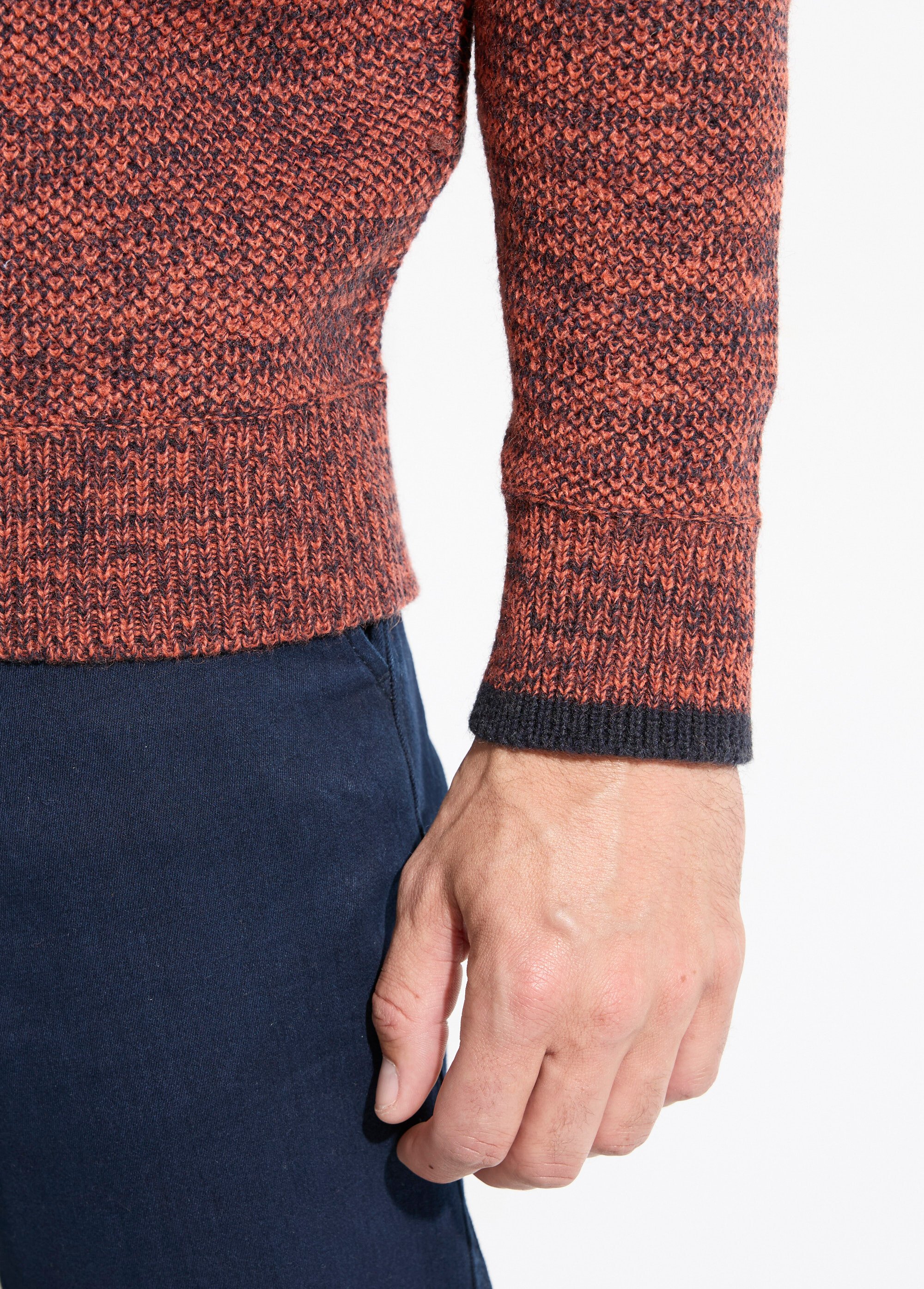 Pull col montant zippé maille chinée laine Homme Rouge FAUVE DE2