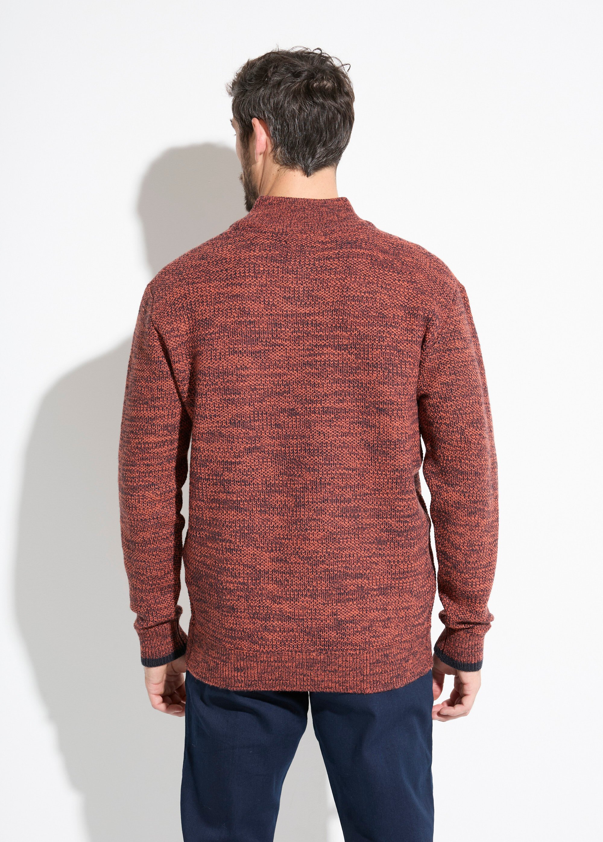 Pull col montant zippé maille chinée laine Homme Rouge FAUVE DO1