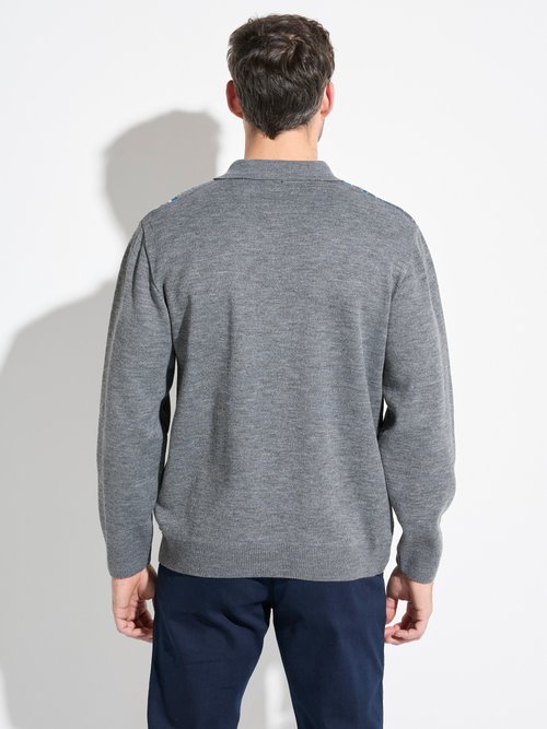 Pull col polo zippé jacquard rayé laine Homme Gris FARCIN DO1