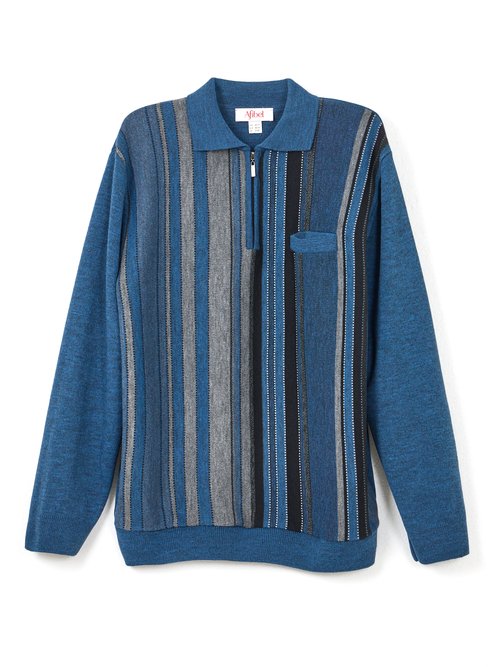 Pull col polo zippé jacquard rayé laine Homme Bleu FARCIN AP1