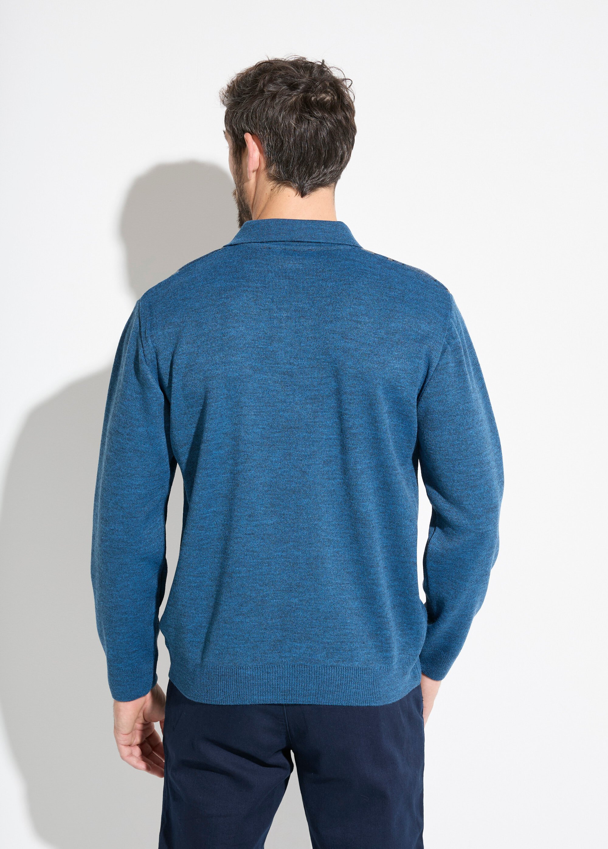 Pull col polo zippé jacquard rayé laine Homme Bleu FARCIN DO1