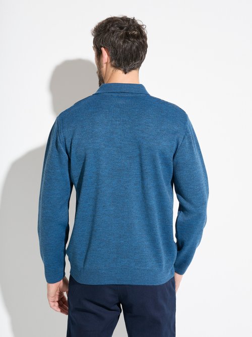 Pull col polo zippé jacquard rayé laine Homme Bleu FARCIN DO1