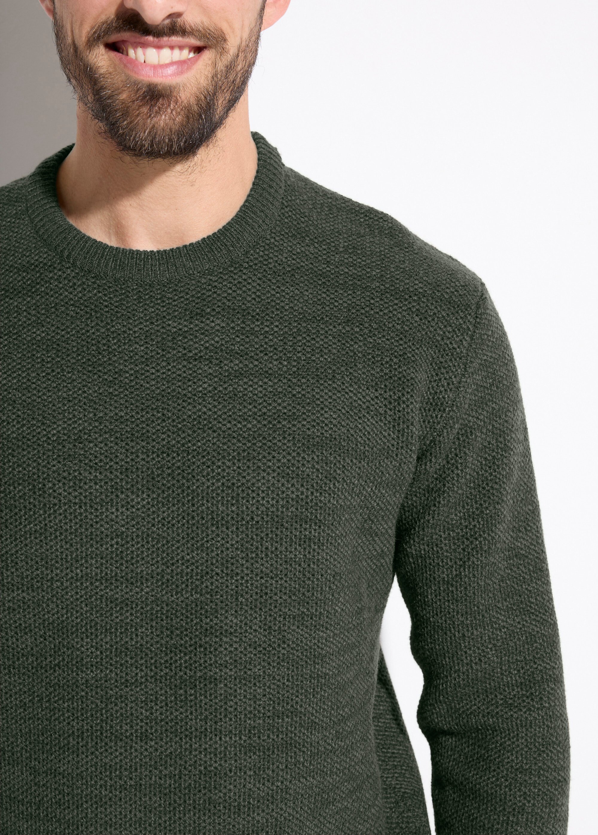Pull col rond maille chinée laine manches longues Homme Vert FAUNE DE1