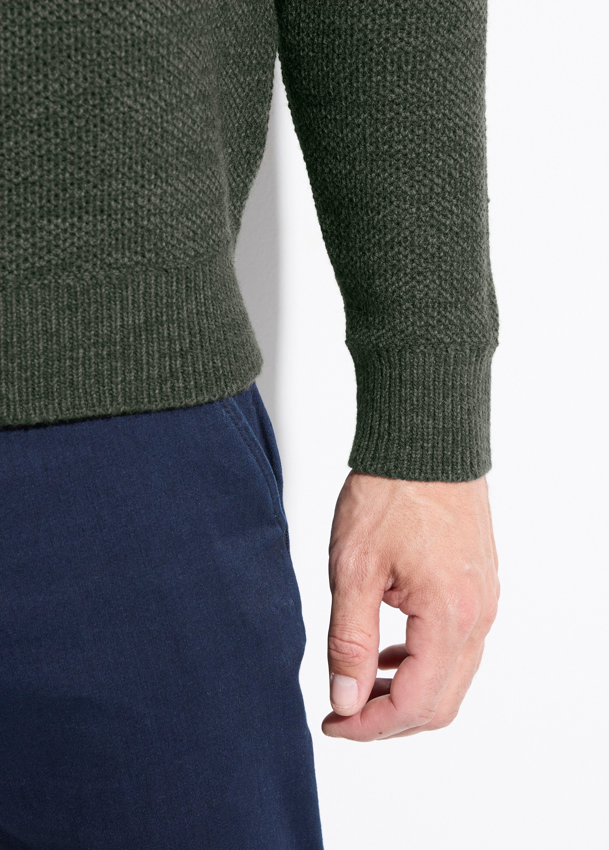 Pull col rond maille chinée laine manches longues Homme Vert FAUNE DE2