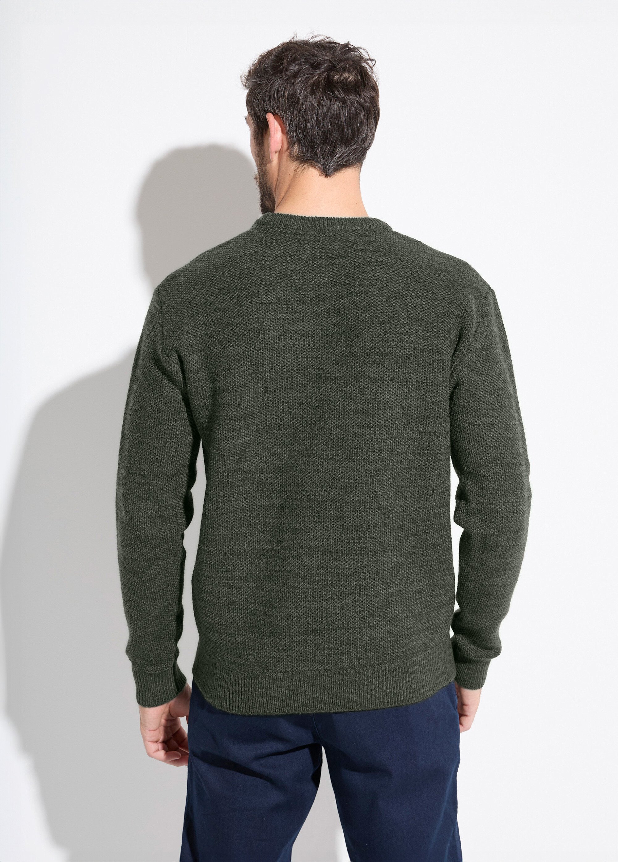 Pull col rond maille chinée laine manches longues Homme Vert FAUNE DO1