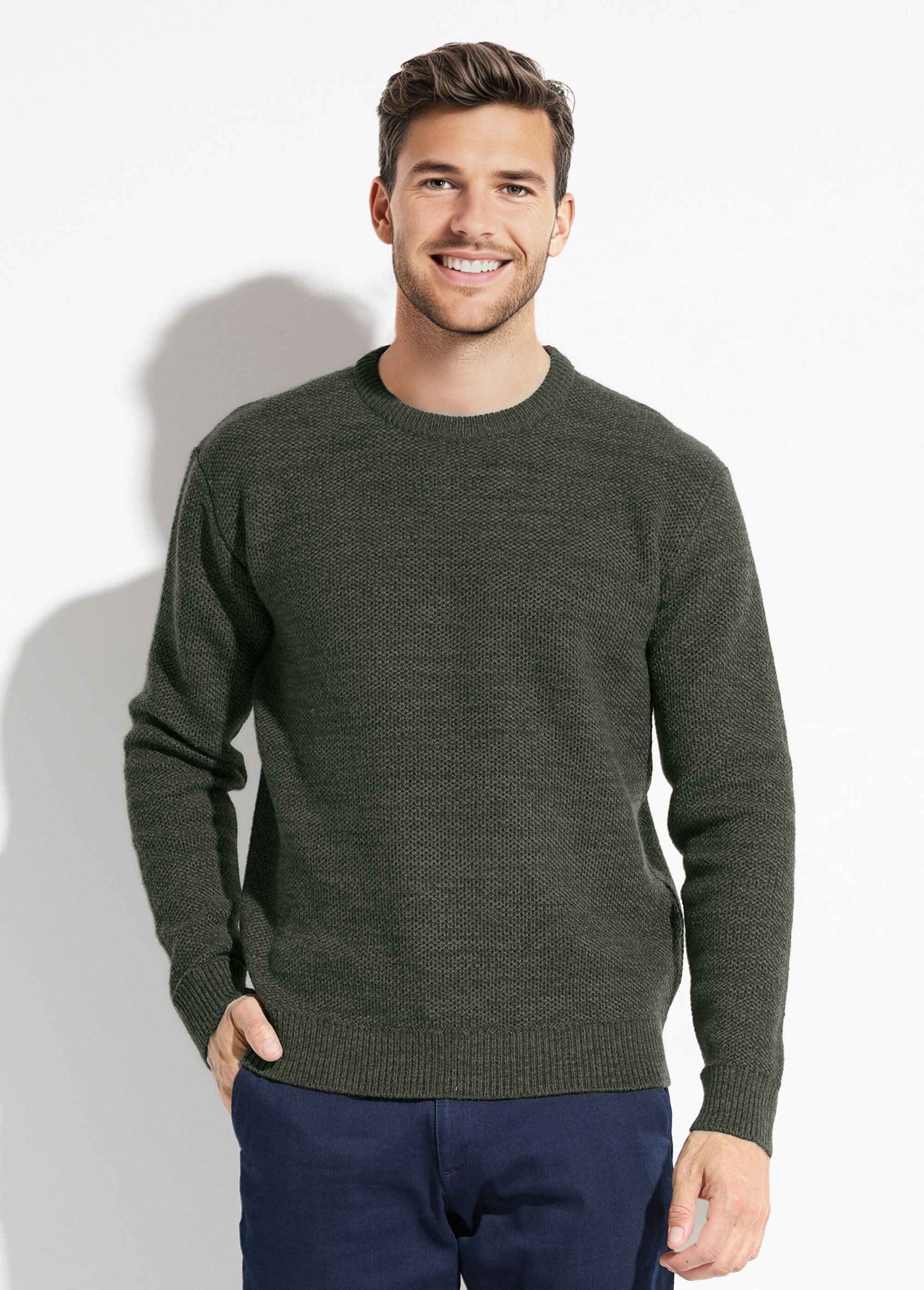 Pull col rond maille chinée laine manches longues Homme Vert FAUNE FA1