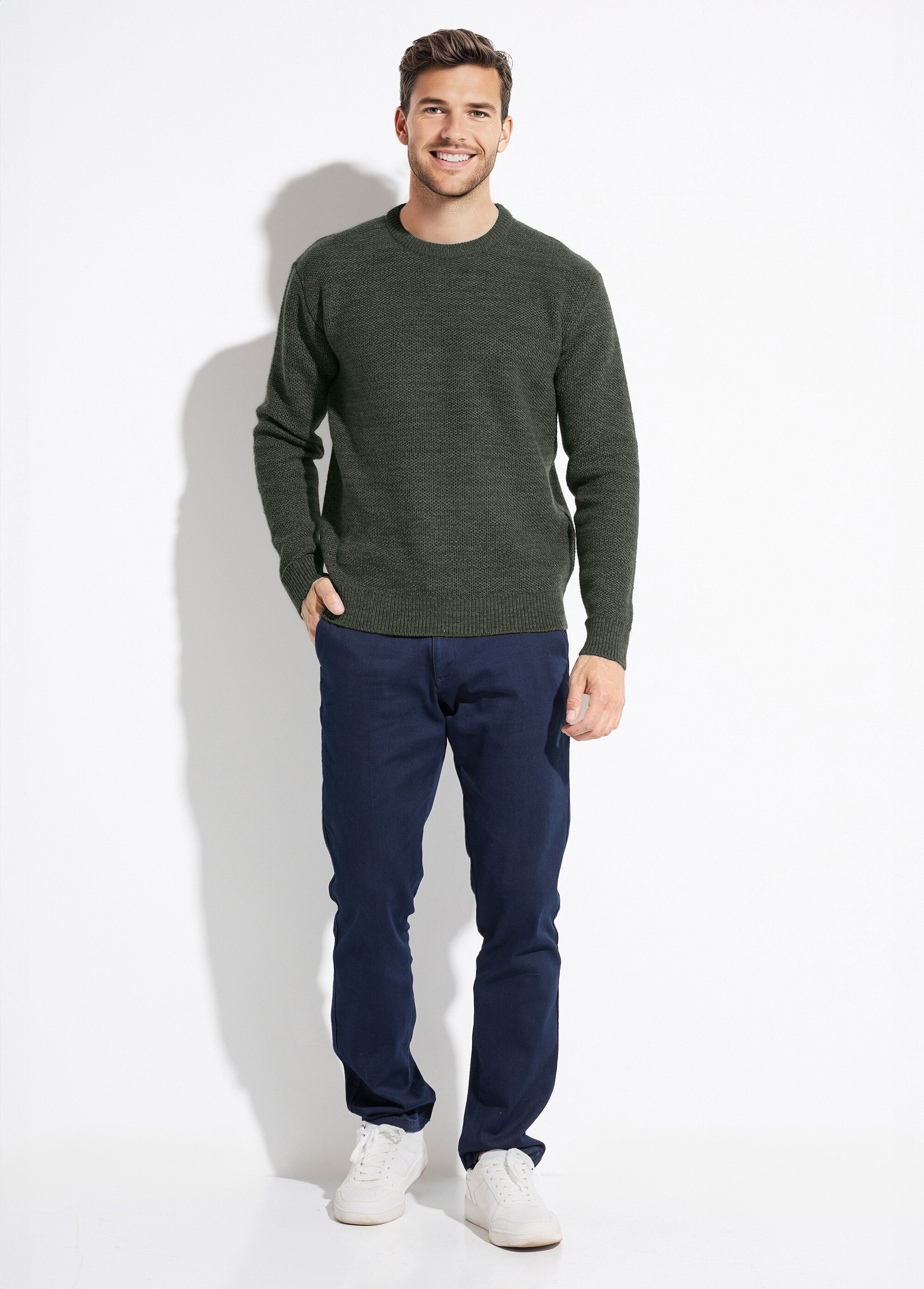 Pull col rond maille chinée laine manches longues Homme Vert FAUNE SF1