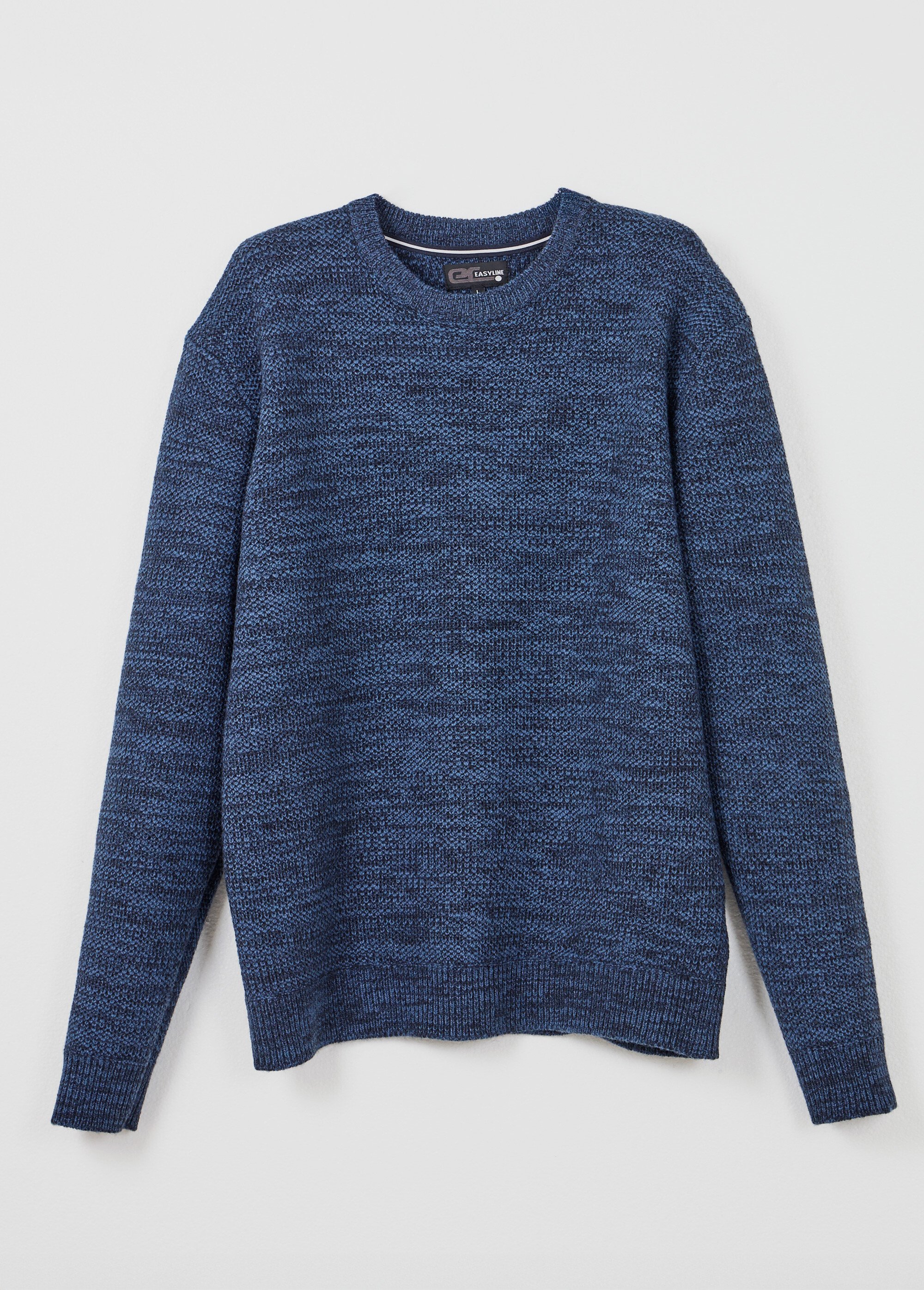 Pull col rond maille chinée laine manches longues Homme Bleu FAUNE AP1