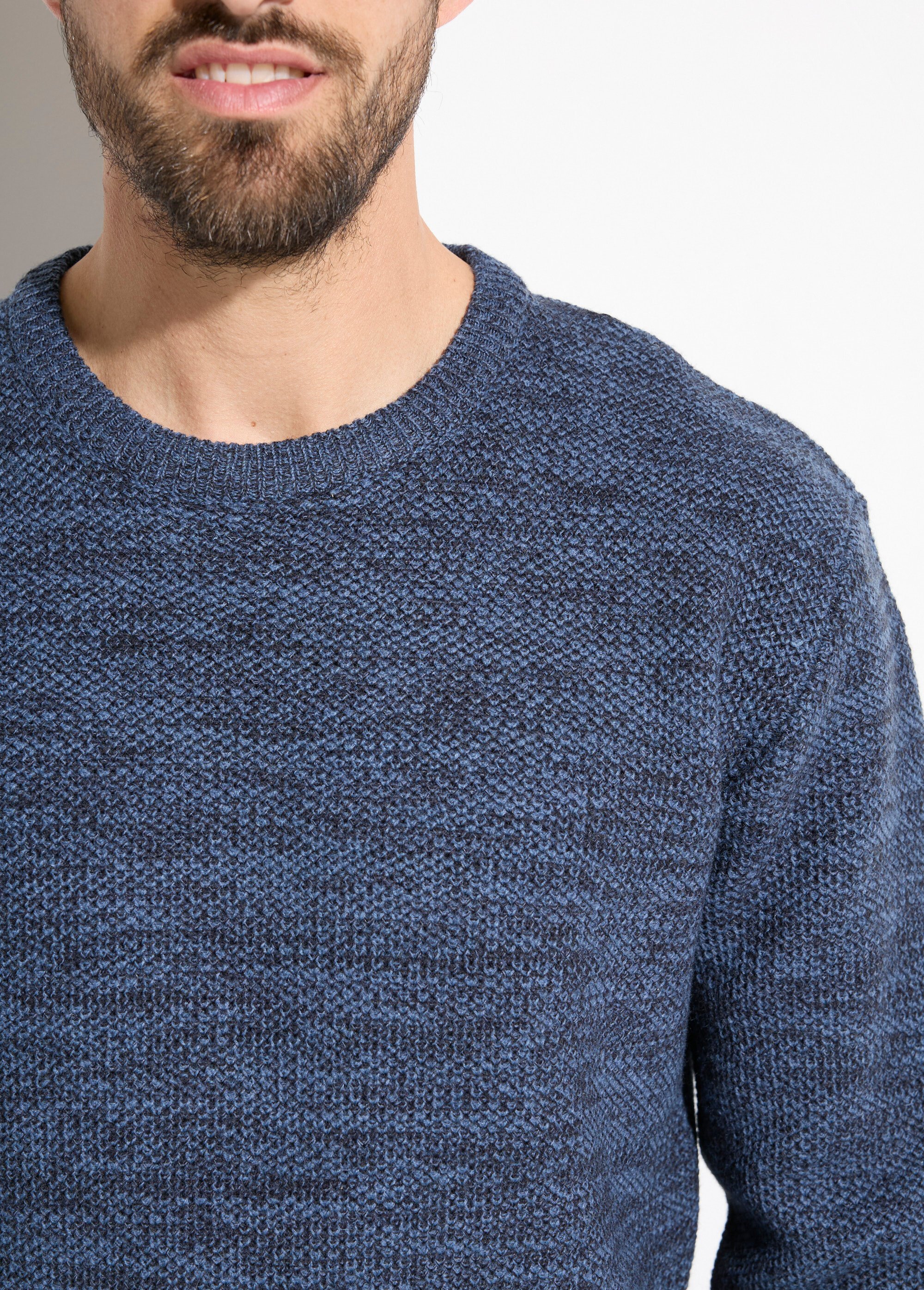 Pull col rond maille chinée laine manches longues Homme Bleu FAUNE DE1