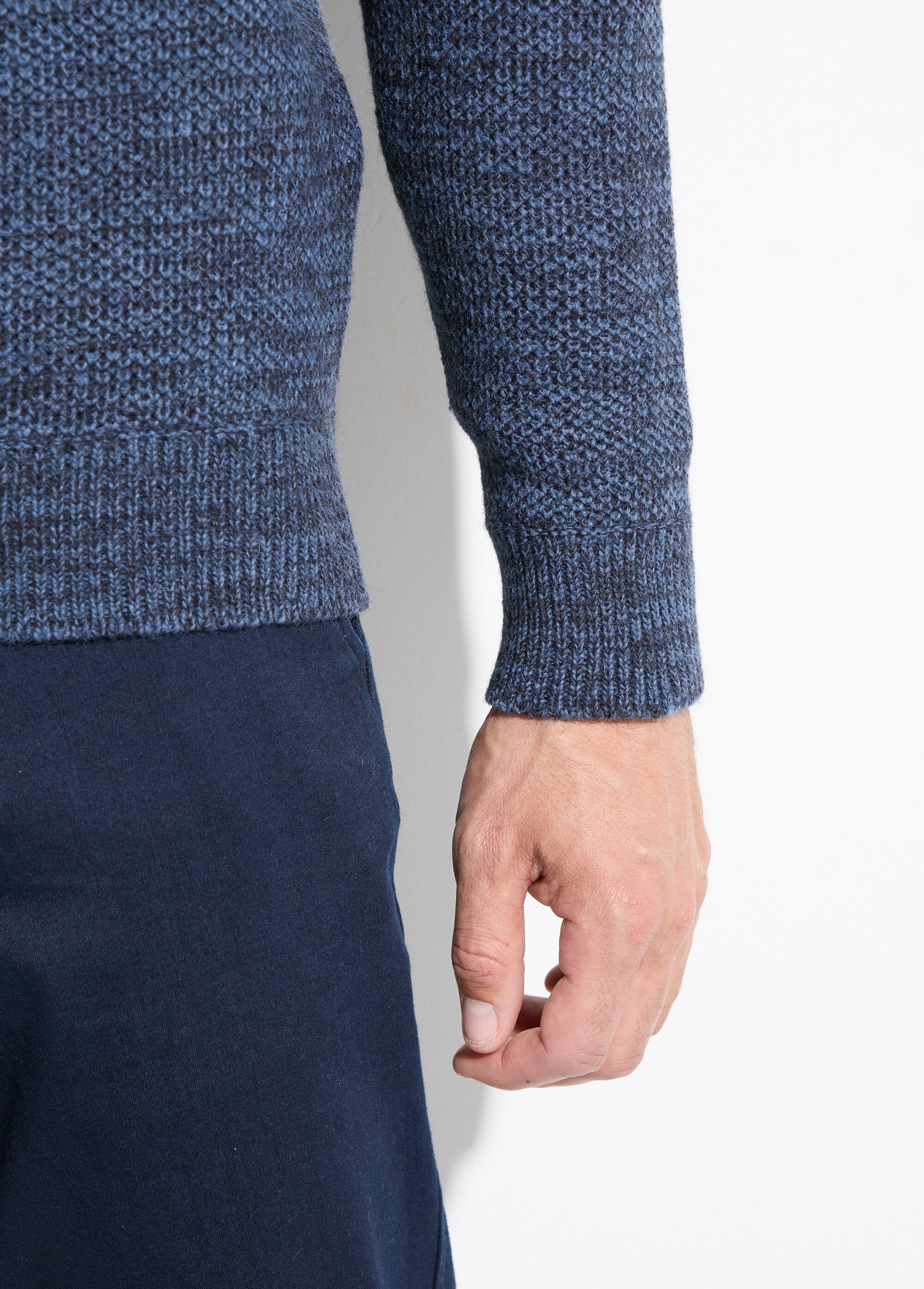 Pull col rond maille chinée laine manches longues Homme Bleu FAUNE DE2