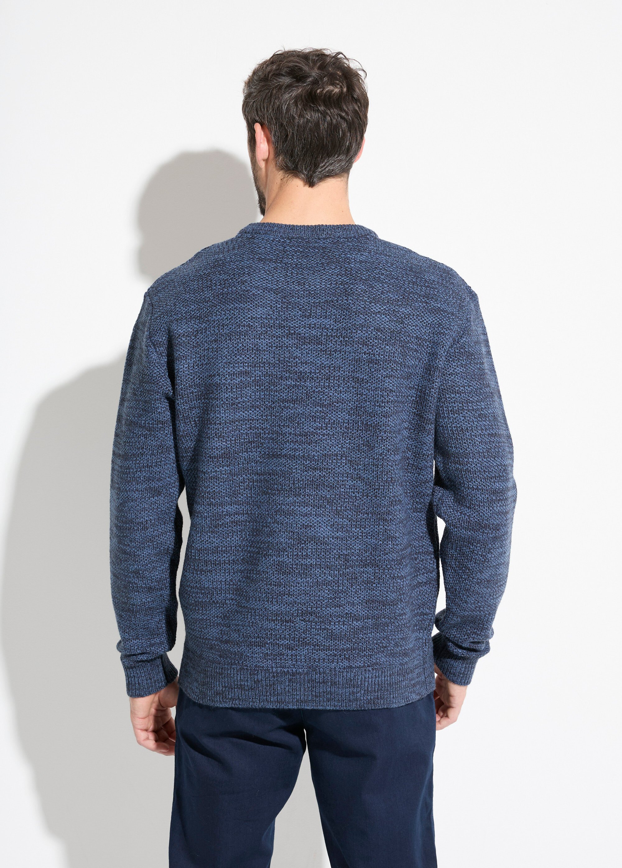 Pull col rond maille chinée laine manches longues Homme Bleu FAUNE DO1